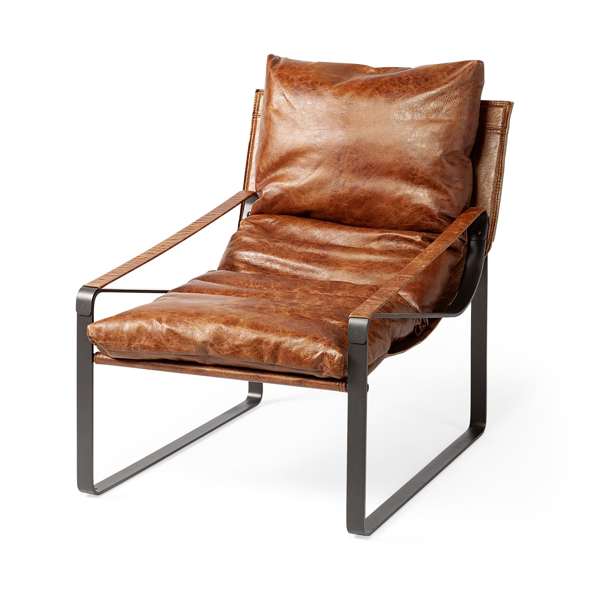 Hornet I 27.0L x 35.0W x 36.0H Brown Leather Unibody Seat w/ Black Metal Frame Accent Chair — product photograph