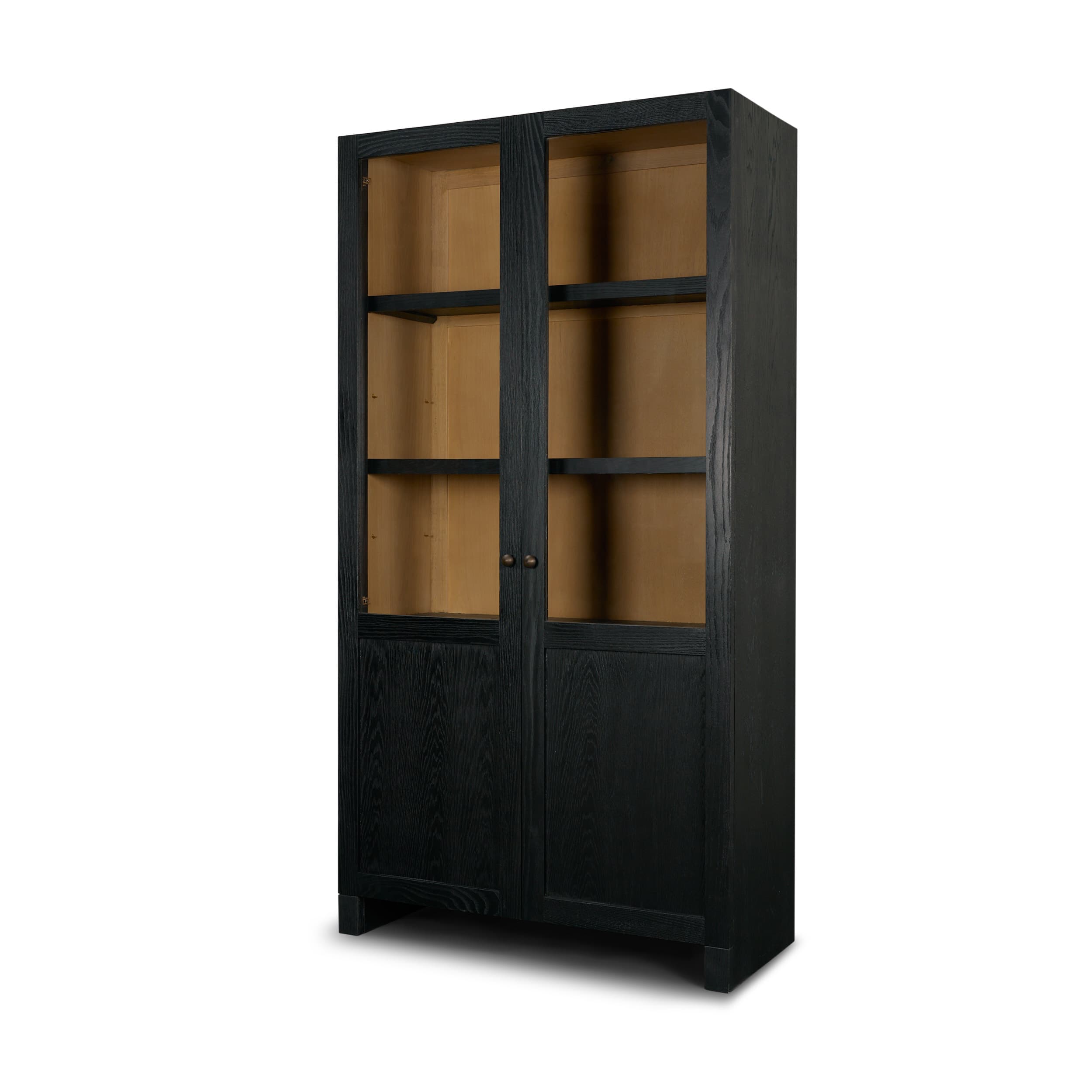 Henry Black & Light Brown Oak Wood w/ Glass Doors Curio Cabinet — product photograph