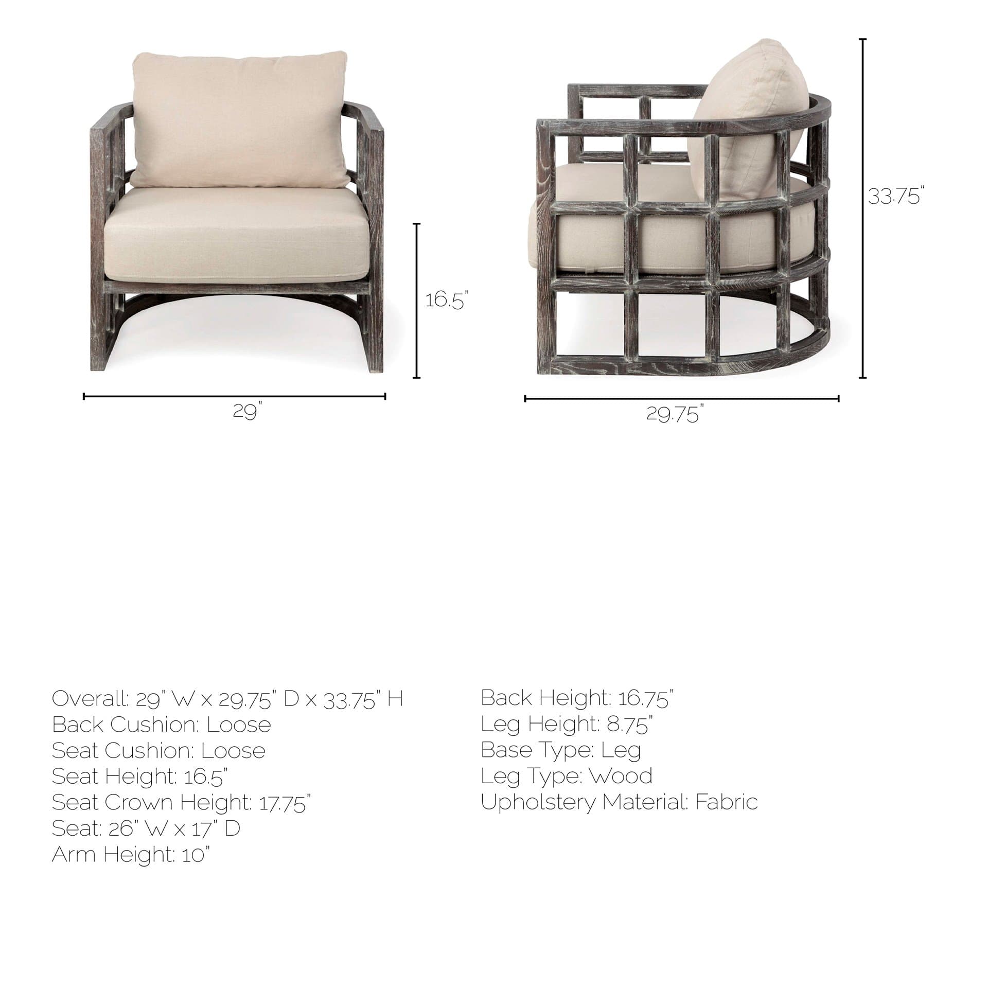 Skylar I Cream Fabric Covered Cushioned Demi-Lune Wooden Frame Accent Chair — product photograph
