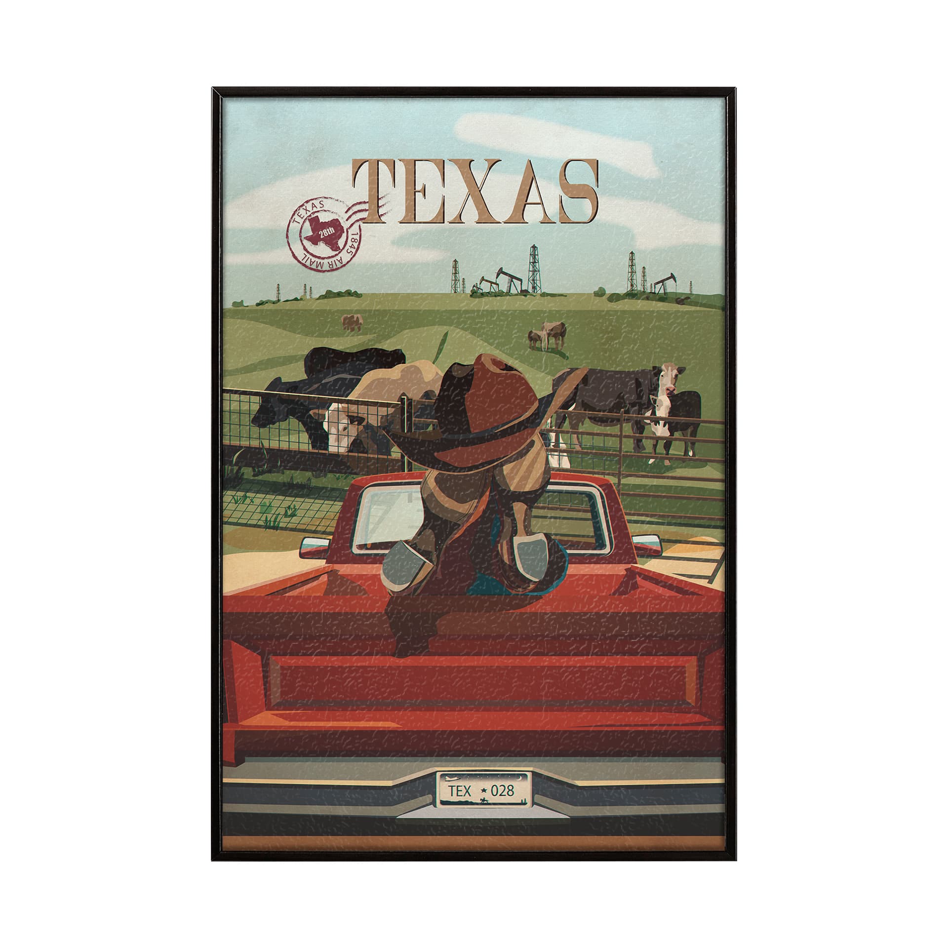Texas Go USA (SM) by Mercana Studio a Hand Embellished Decograph Framed Art Print — product photograph