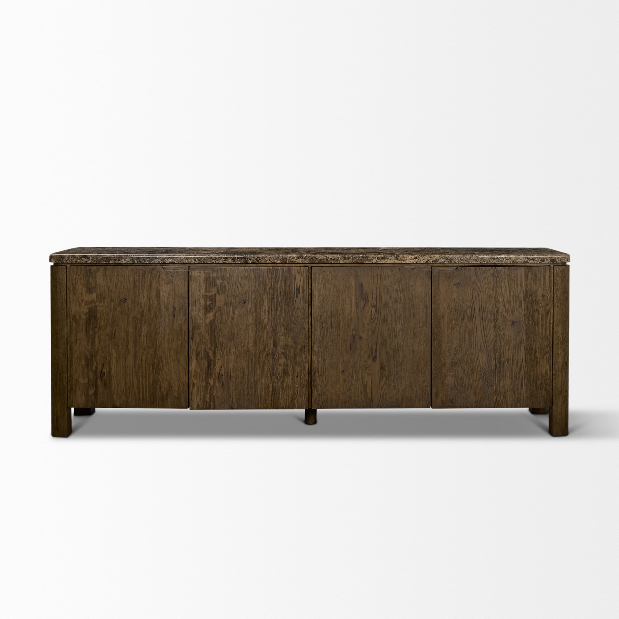 Kendrix Dark Brown Oak Wood Cappuccino Marble 4 Door Closed Sideboard — product photograph