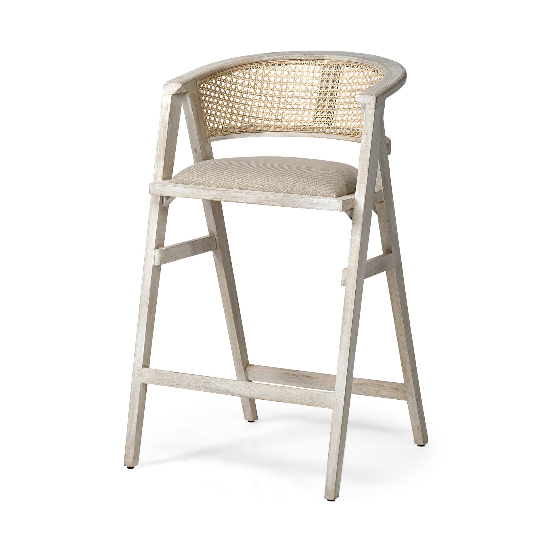 Tabitha Low Back 30.75in Seat Bar Stool | Beige Fabric w/ Blonde Wood — product photograph