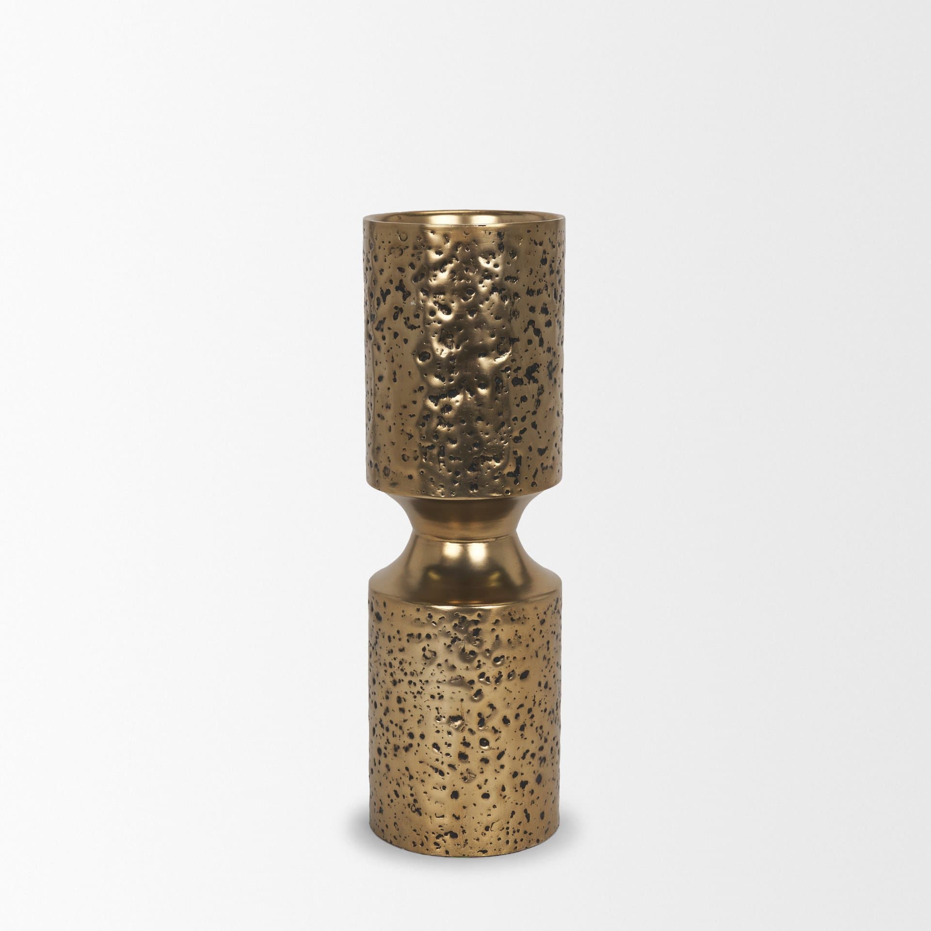 Akira Large Hammered Gold Metal Pillar Candle Holder — product photograph