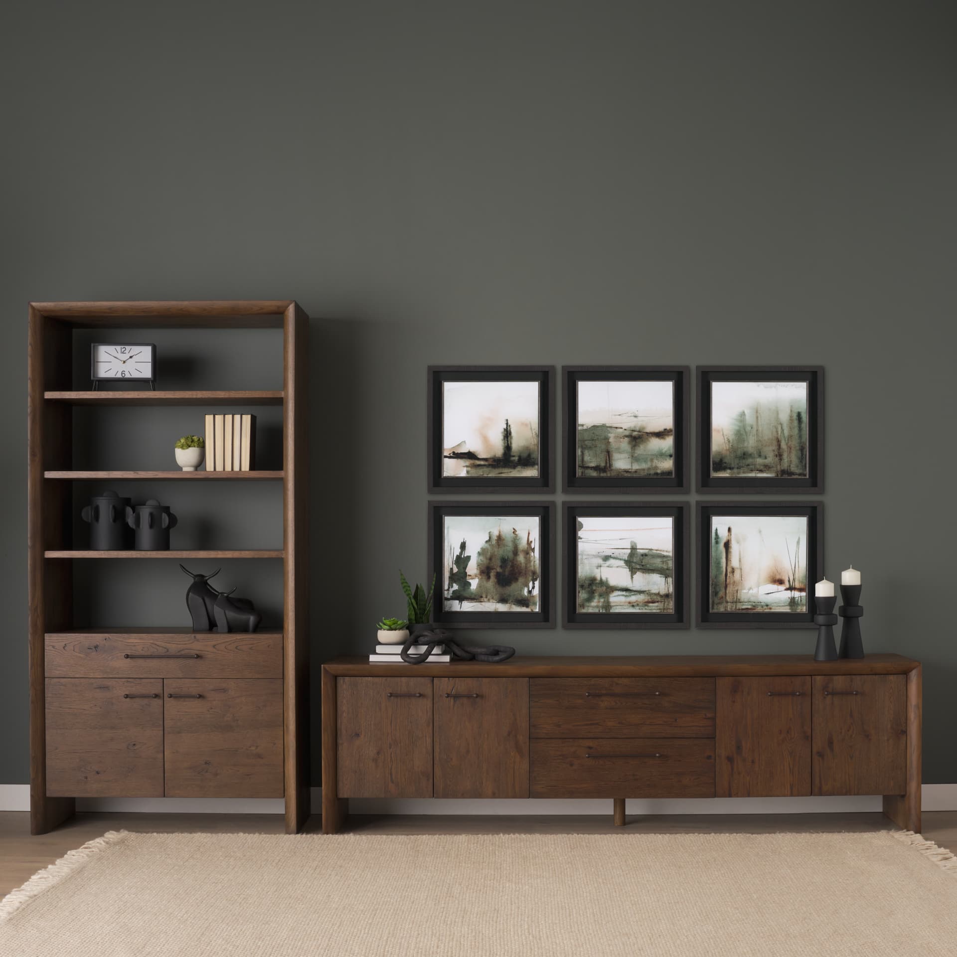 Belford 2-Door Open Dark Brown Oak Wood Shelving Unit — product photograph