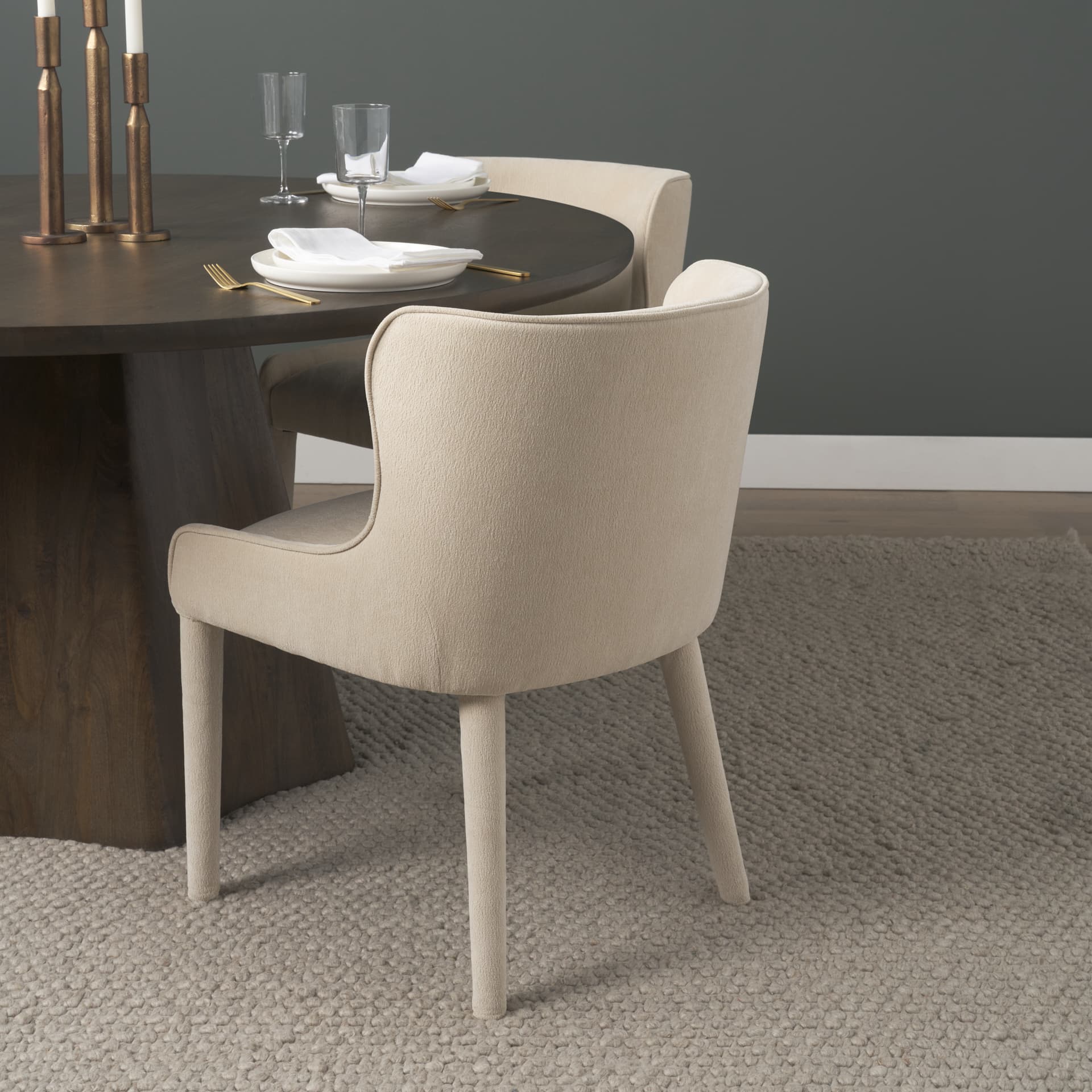 Nolan Wingback Dining Side Chair | Cream Chenille w/ Tapered Wood — product photograph