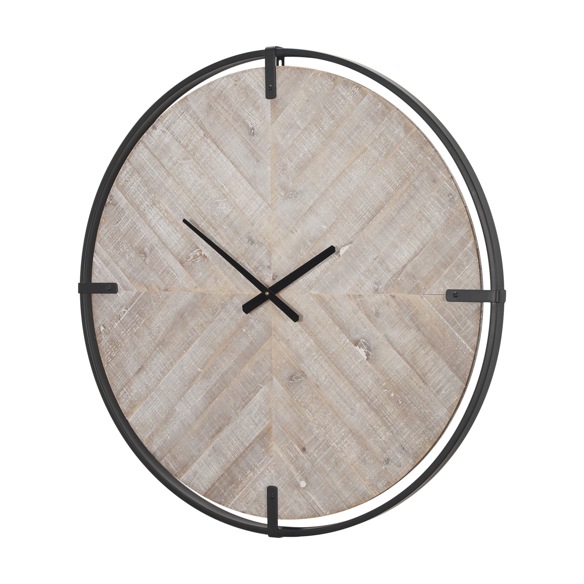 Rani Matte Black Metal w/ Wood Wall Clock — product photograph