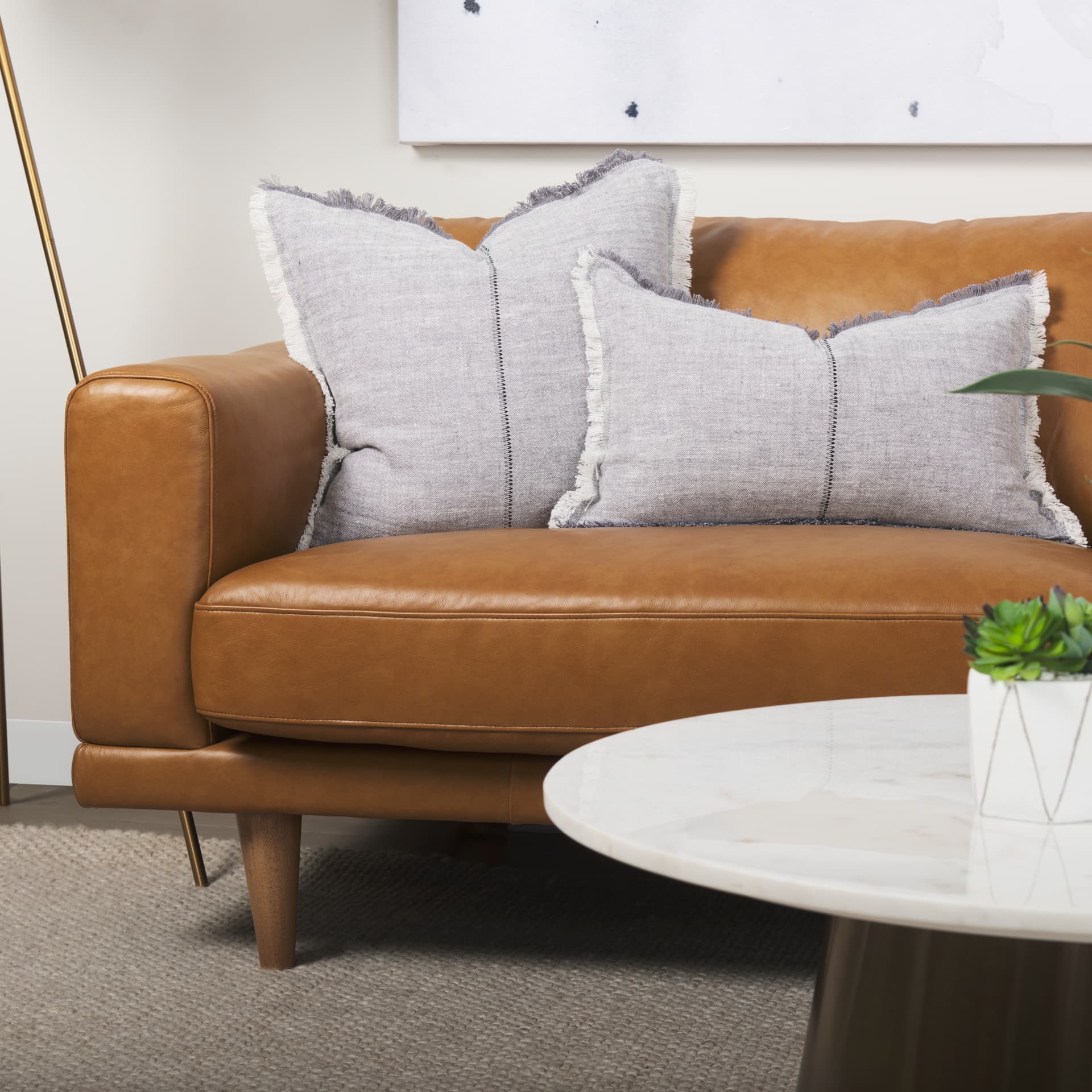 Thais 13x21 Gray Fabric Fringed Pillow Cover w/Down Filler — product photograph