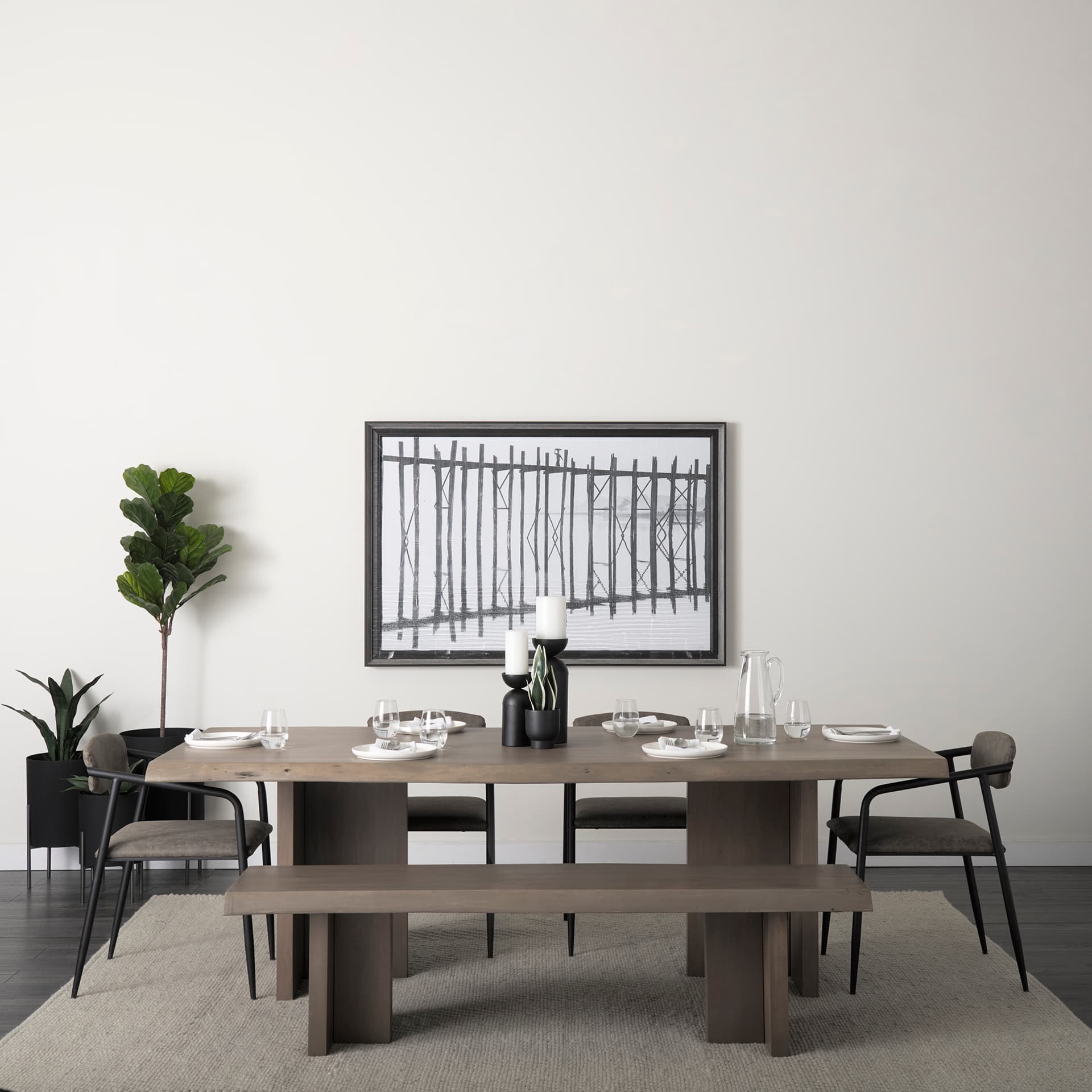 Langston Open Back Dining Arm Chair | Brown Faux Leather w/ Black Iron — product photograph