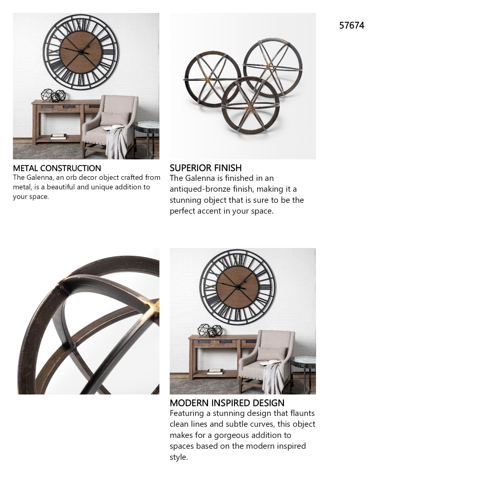 Galenna II (Medium) 9L x 9W Black Metal Circular Decorative Orb — in a styled room