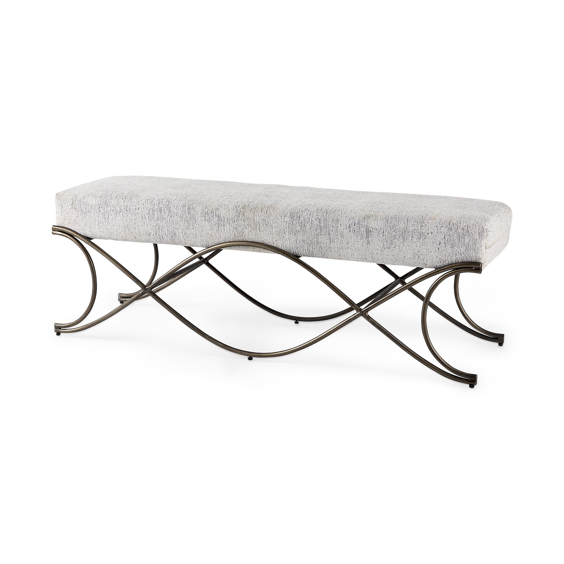 Ayla 55L x 17.6W x 18H Dark Gray Fabric Seat W/ Dark Nickel Metal Frame Bench — product photograph