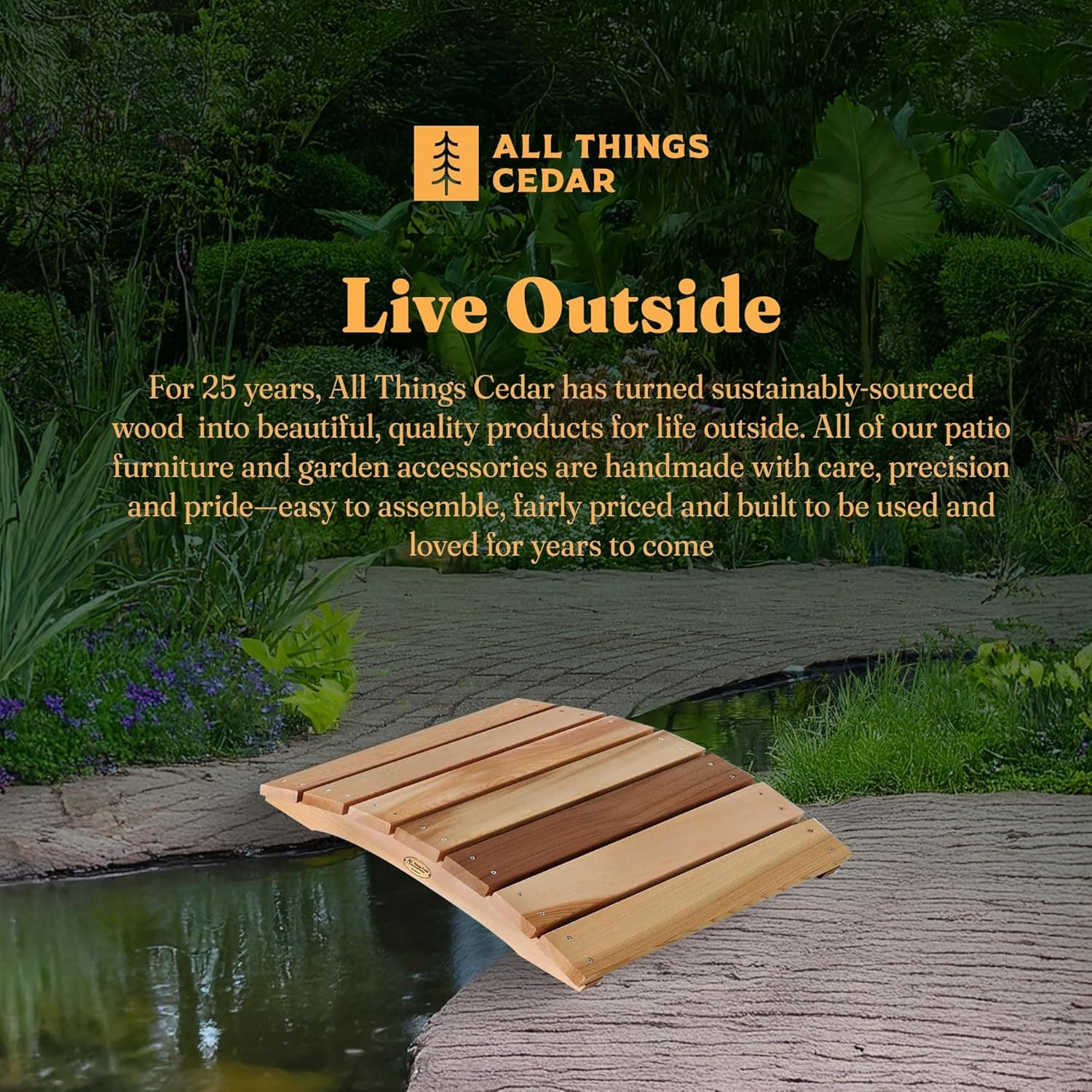 2-Ft Cedar Garden Gnome Bridge — product photograph
