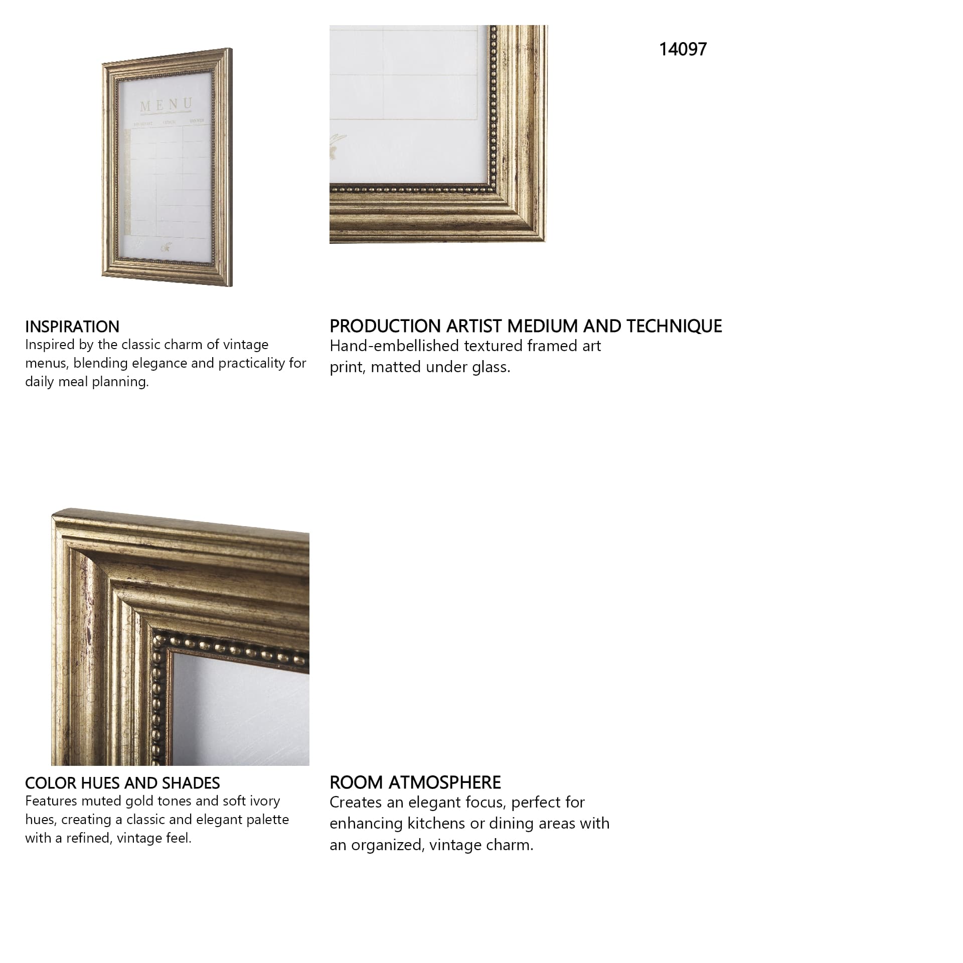 MENU I by Mercana Studio a Hand Embellished Textured Framed Art Print Matted under Glass — in a styled room