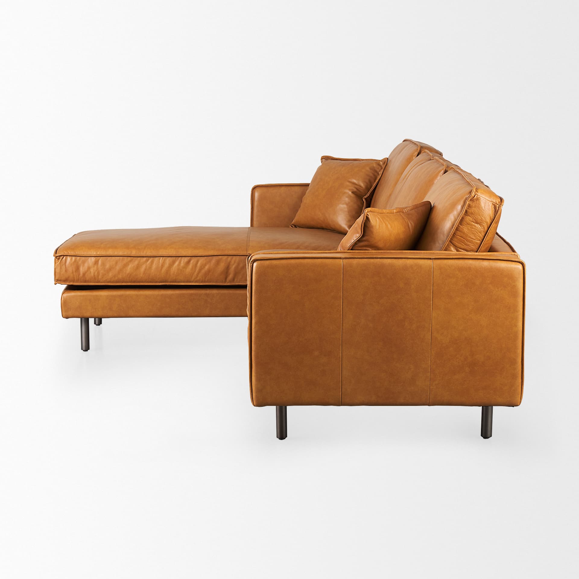 D'Arcy 111"L x 70"D x 33"H Tan Leather Left Chaise Sectional — product photograph