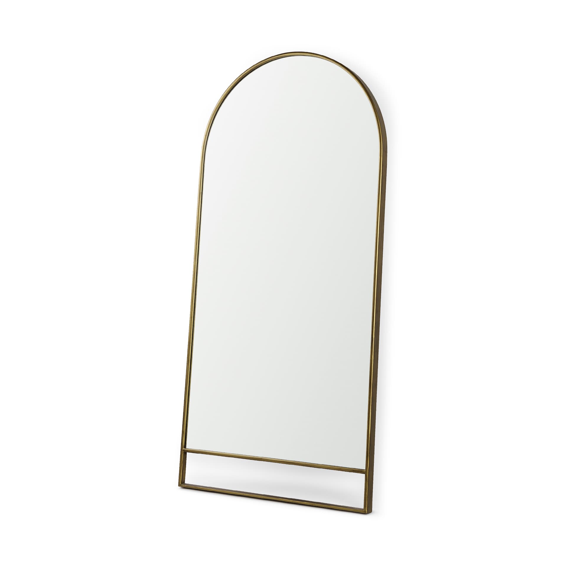 Sadie 36.0L x 2.0W x 76.0H Antique Gold Metal Rounded Arch Floor Mirror — product photograph