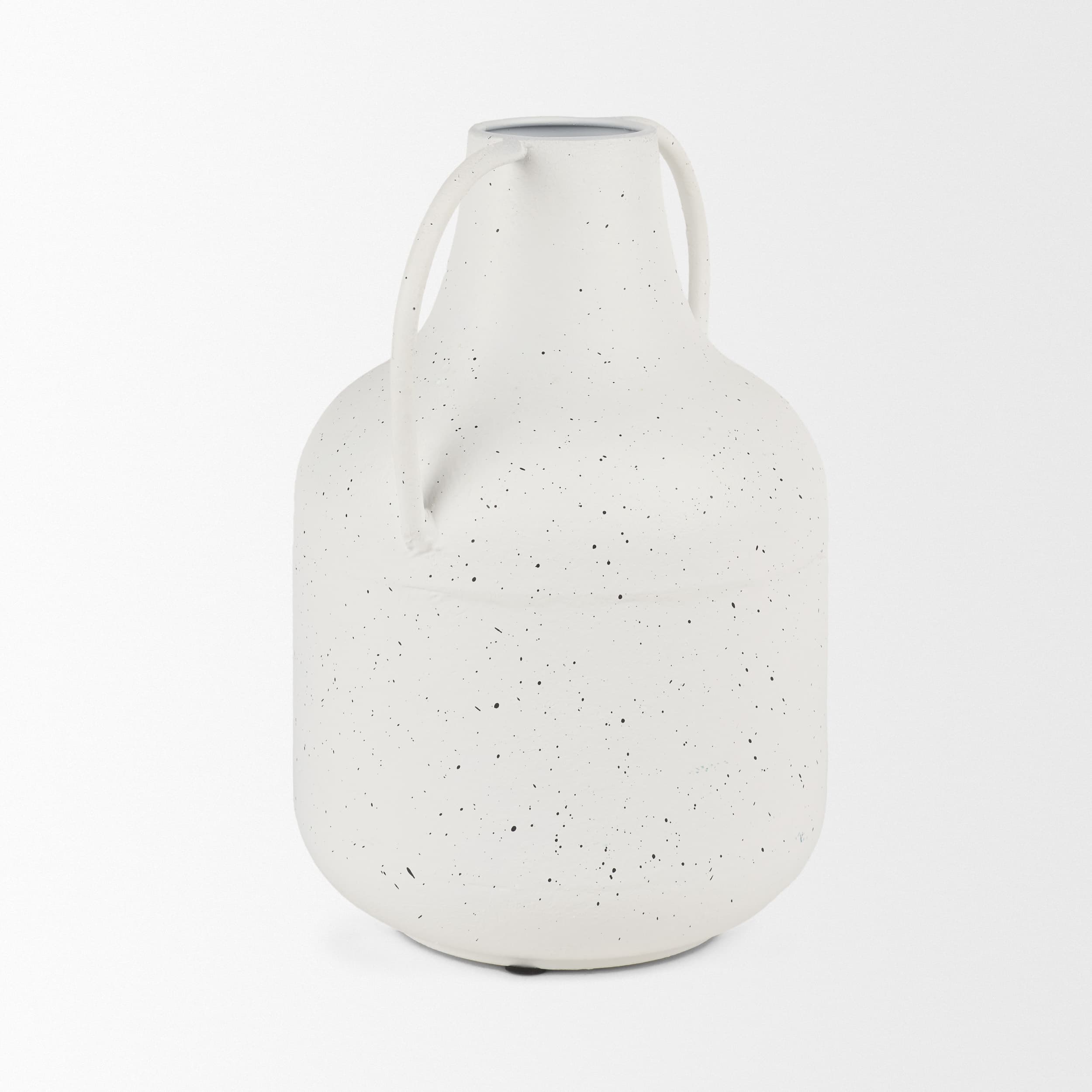 Treva Tall White w/ Black Speckles Metal Vase — product photograph
