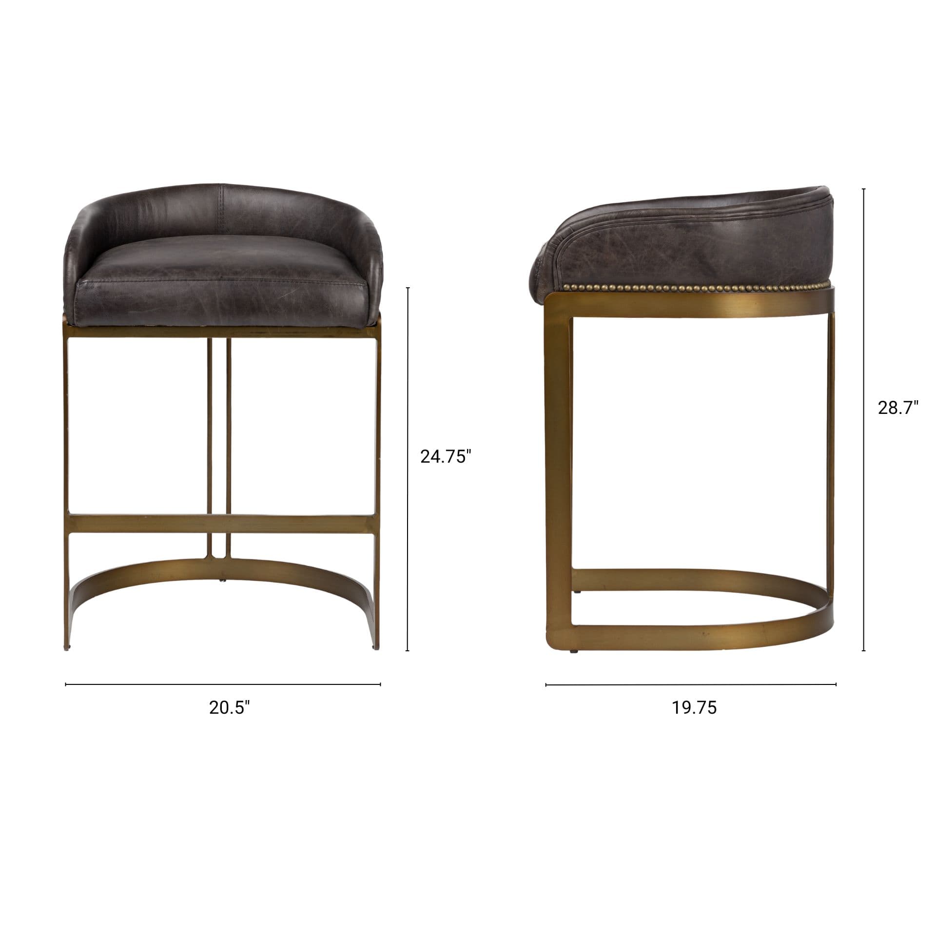 Hollyfield Low Back 24.75in Seat Counter Stool | Black Leather — product photograph
