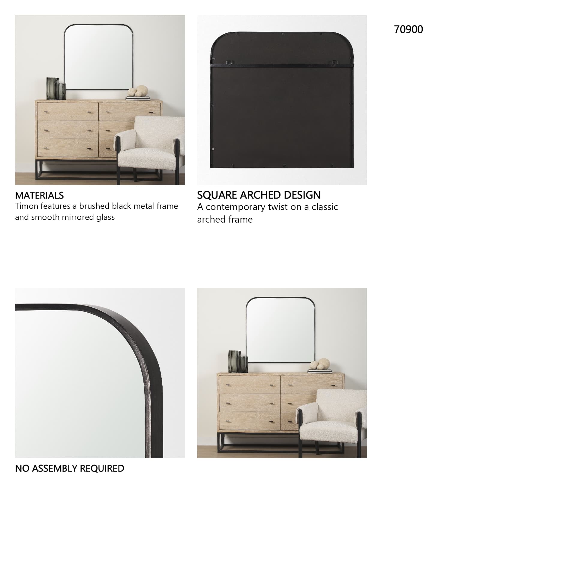 Timon Brushed Black Metal Frame Square Arched Mirror — in a styled room