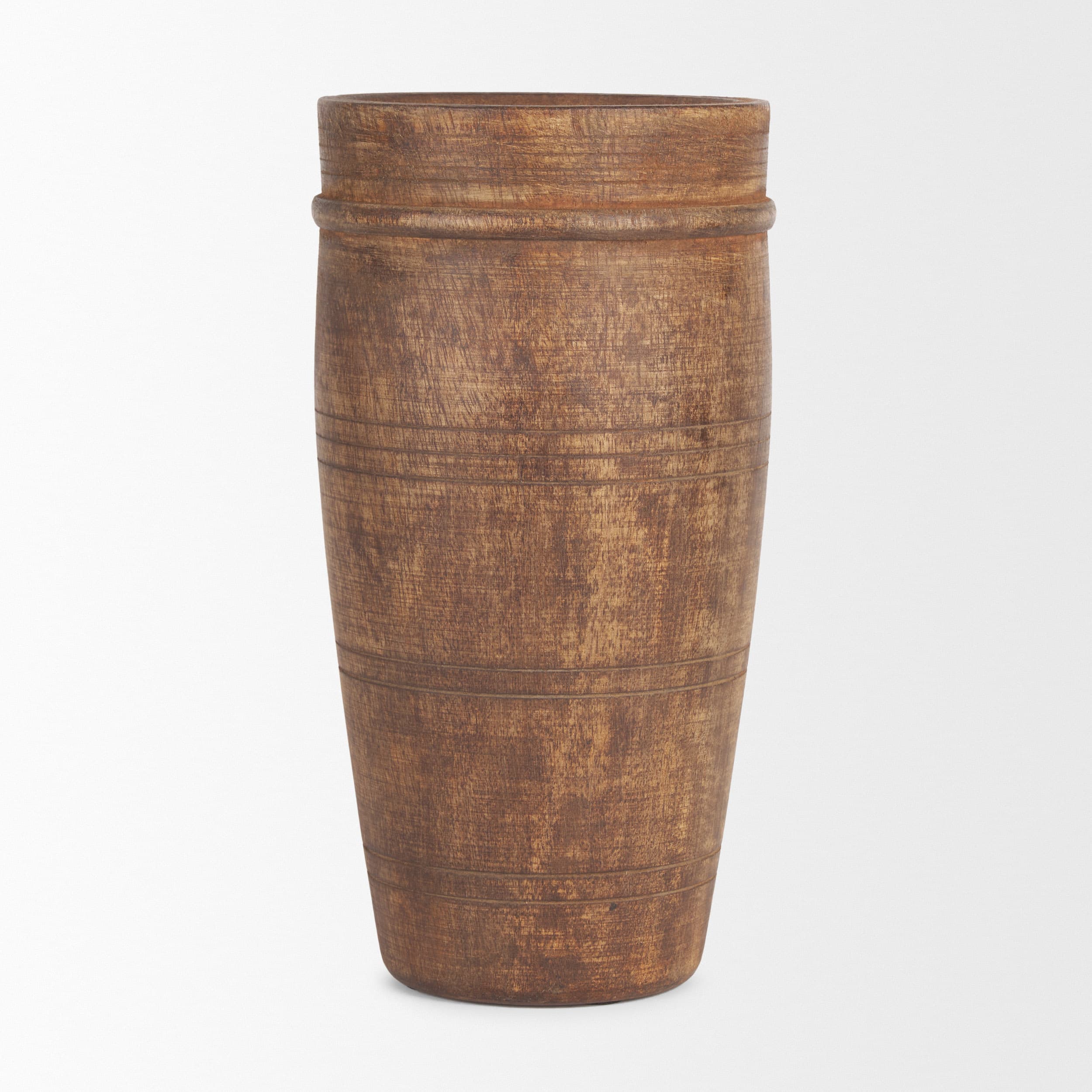 Porta Large Medium Brown Reclaimed Wooden Pot — product photograph