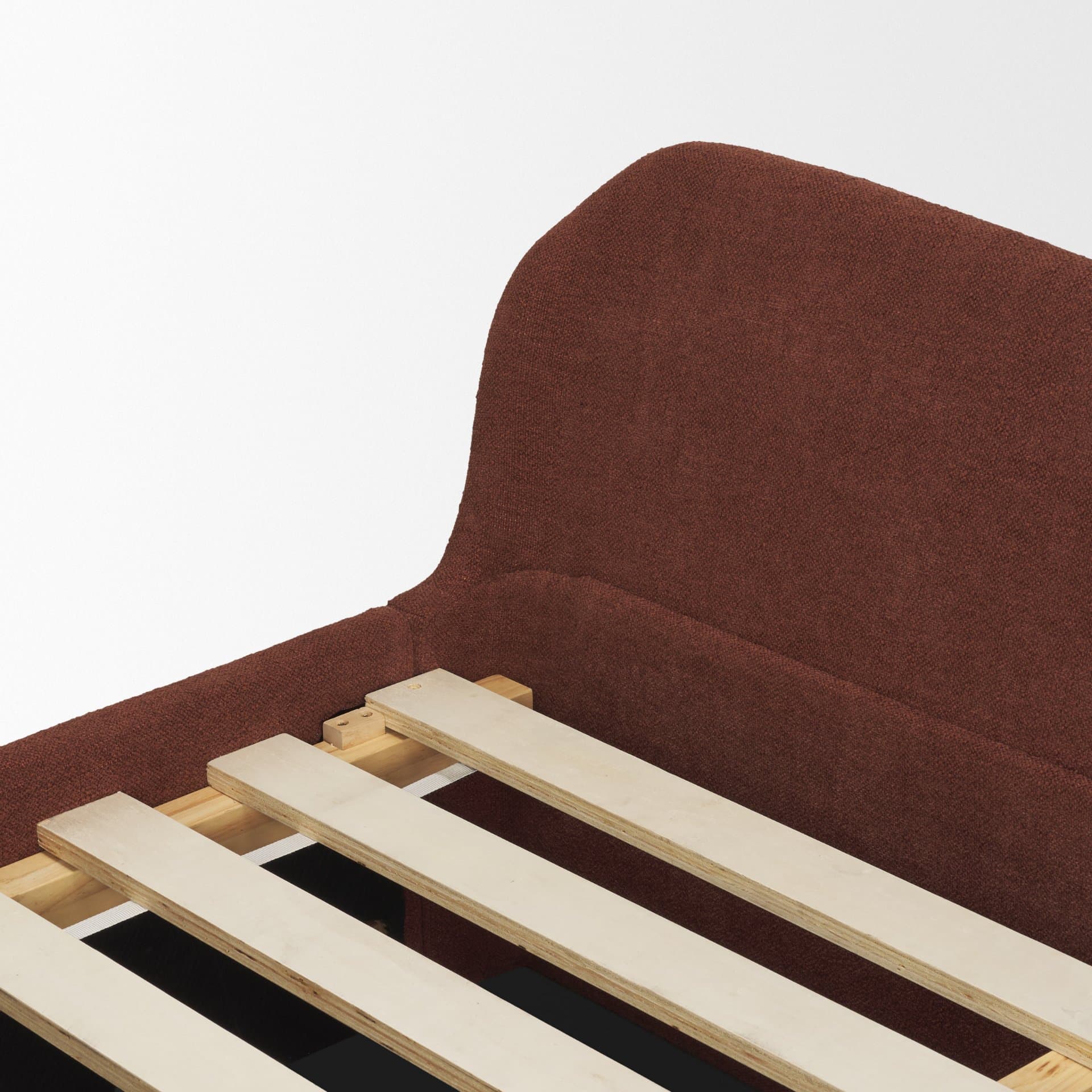 Solene King Upholstered Bedframe w/ Footbed | Curved Headboard | Burgundy Fabric — product photograph