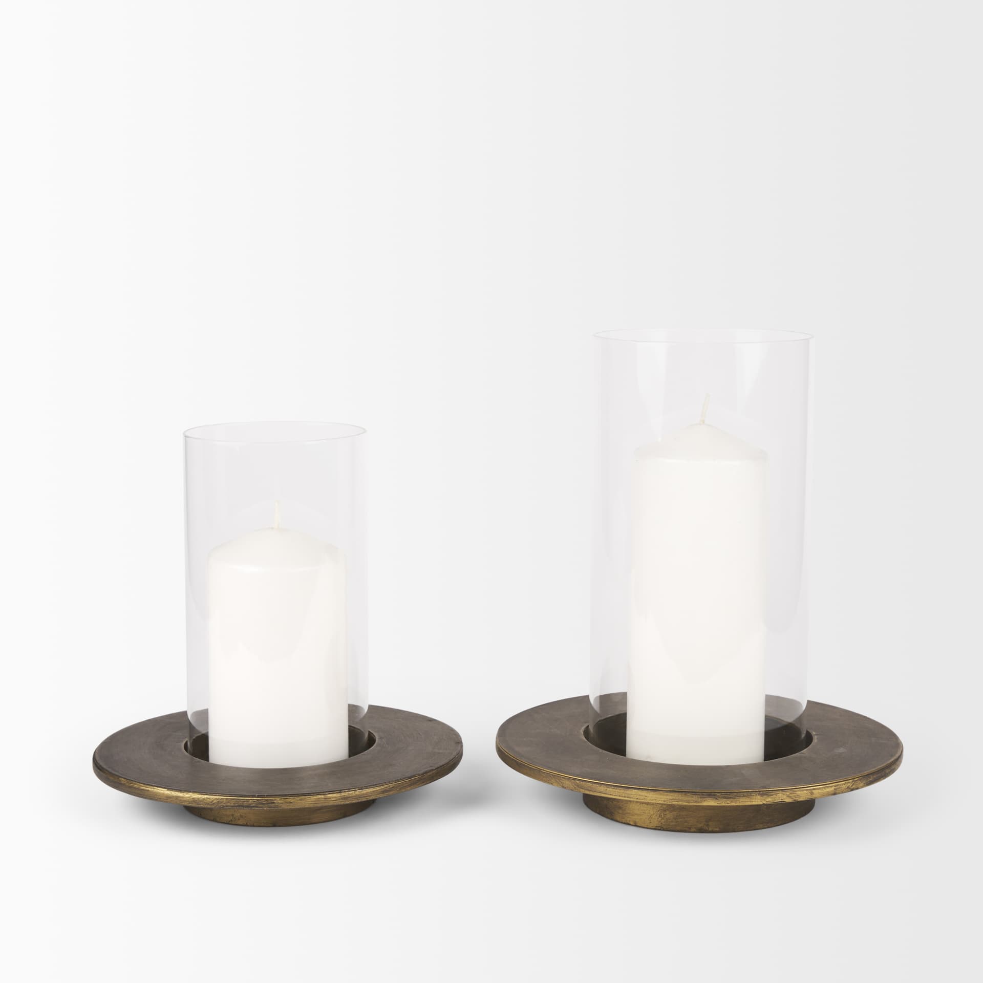 Vivian Gold Metal and Glass Hurricane Candle Holder (Set of 2) — product photograph