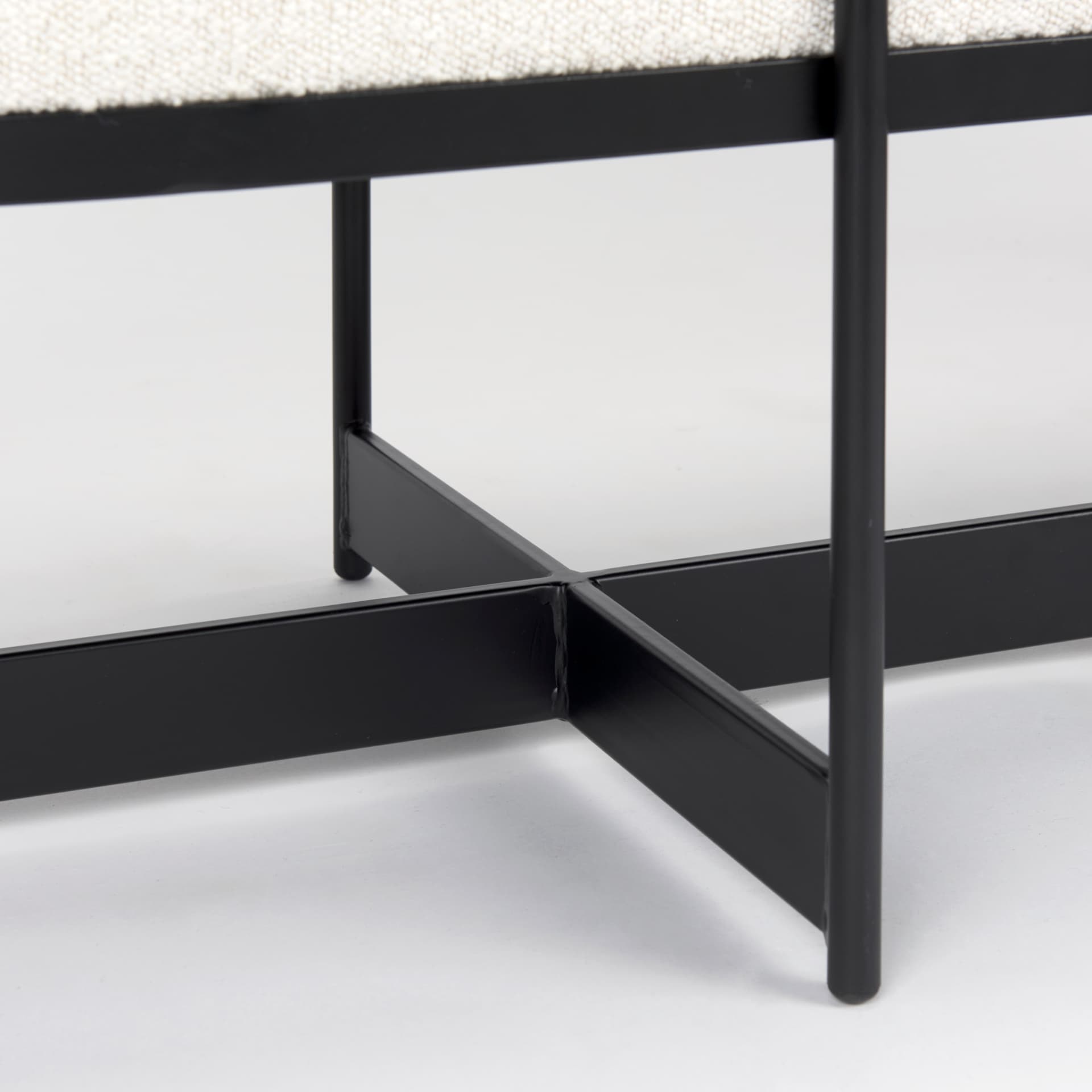Amelia 55.0L x 18.0W x 18.0H Cream Boucle W/Black Metal Upholstered Bench — product photograph
