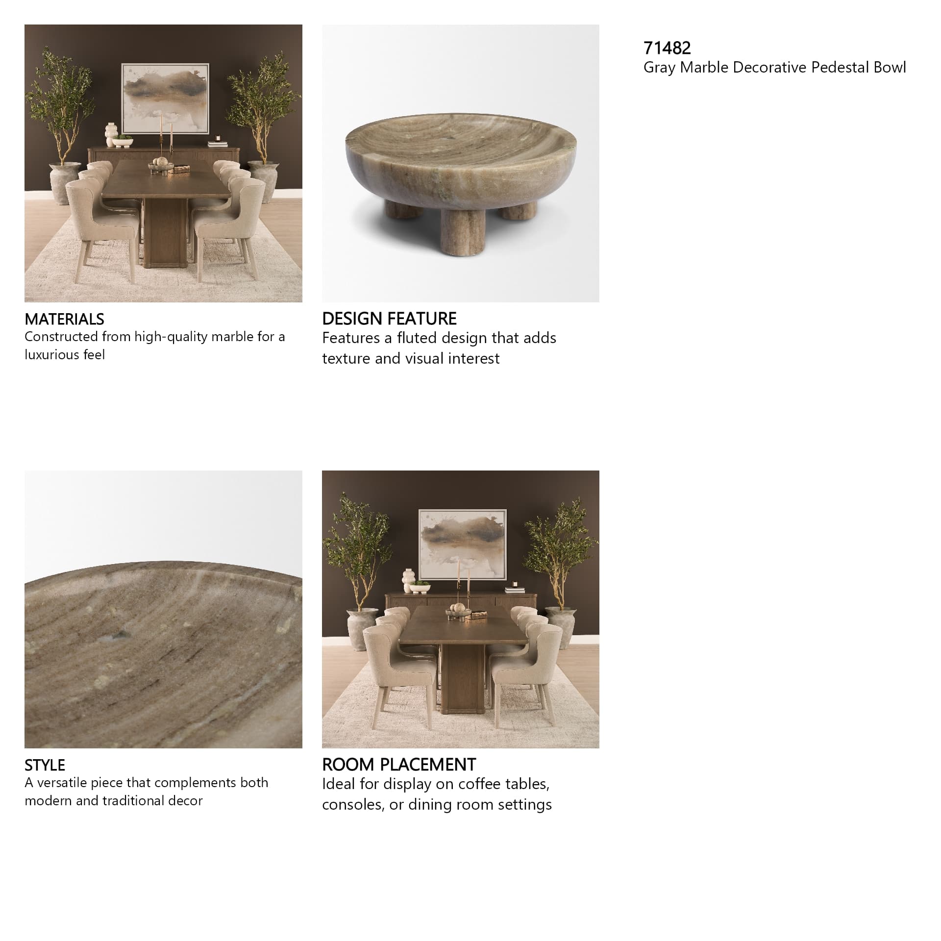 Vasca Gray Marble Decorative Pedestal Bowl — in a styled room