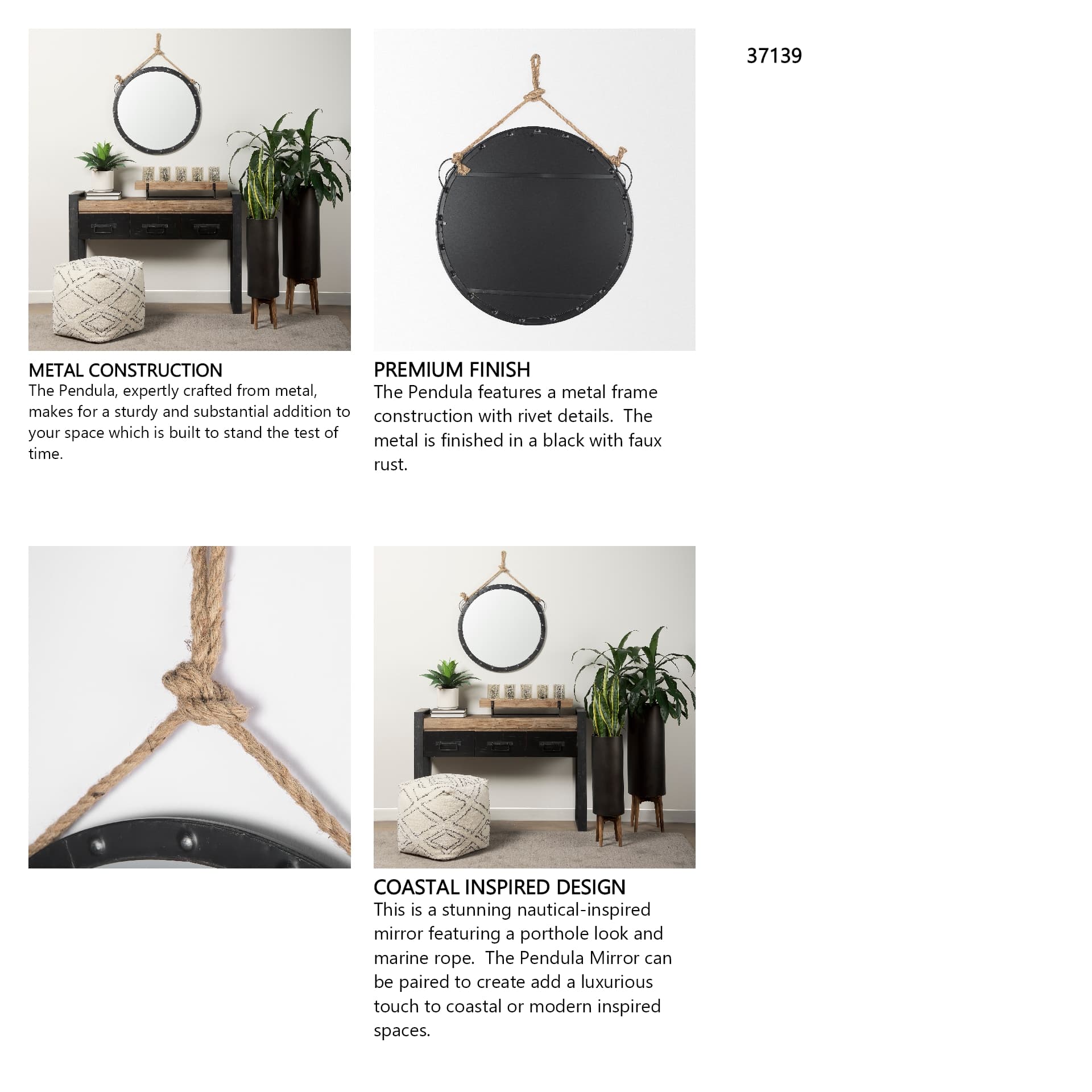 Pendula 27L x 27H Round Metal Frame Mirror — in a styled room