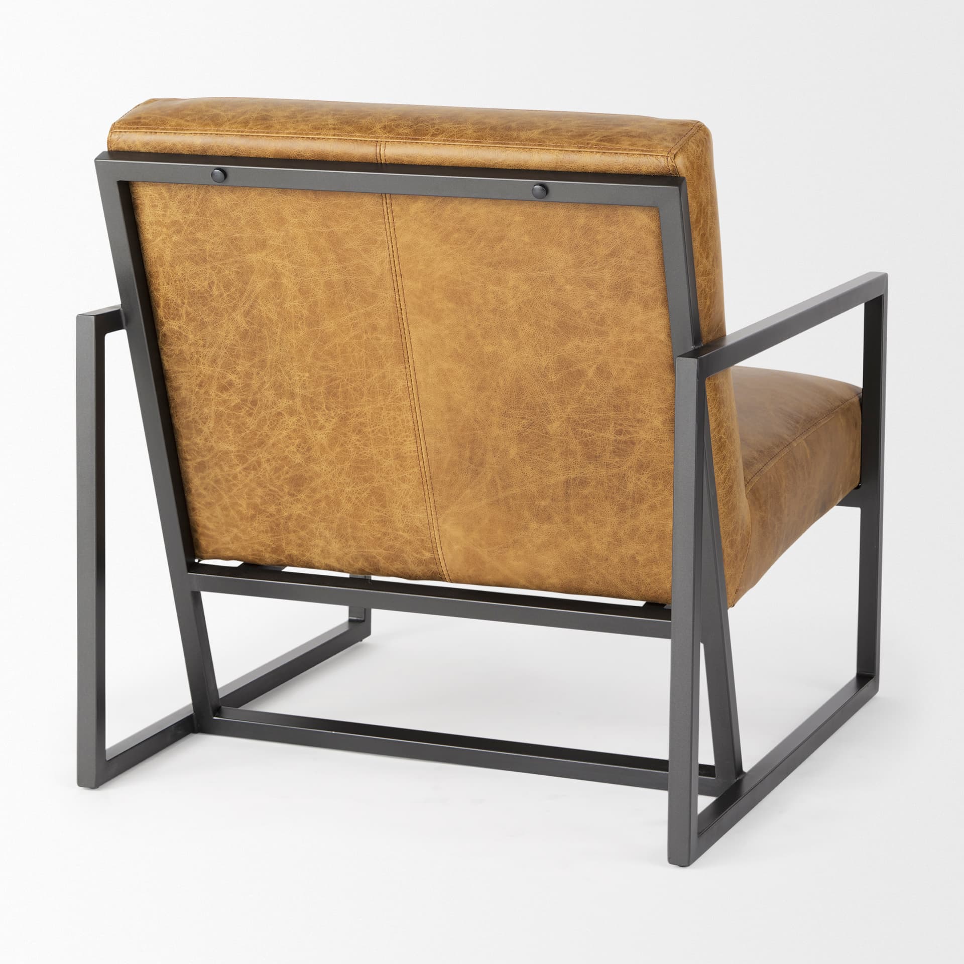 Armelle II Brown Leather Seat w/Gray Metal Frame Accent Chair — product photograph