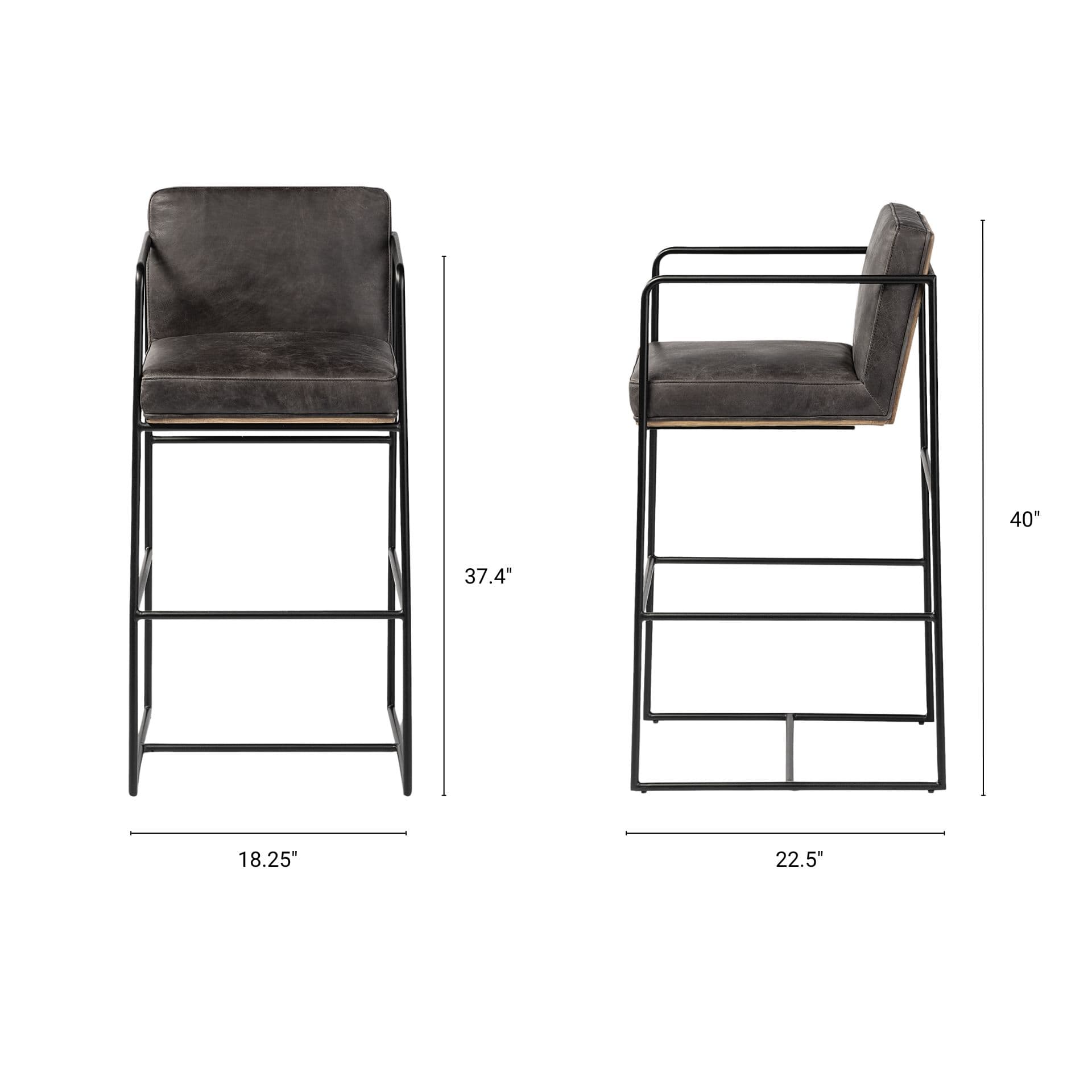 Stamford Backless 40in Seat Bar Stool | Black Leather w/ Black Metal — product photograph