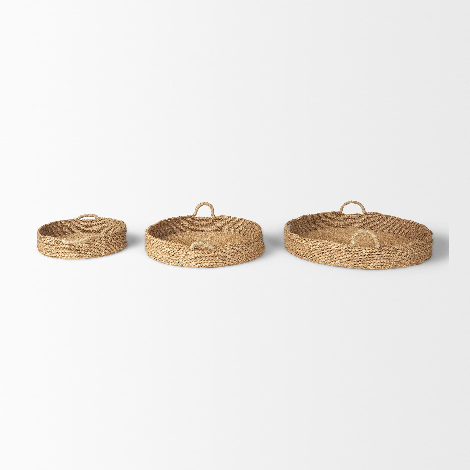 Ulana Set of 3 Round Nesting Seagrass Trays w/ Loop Handles — product photograph