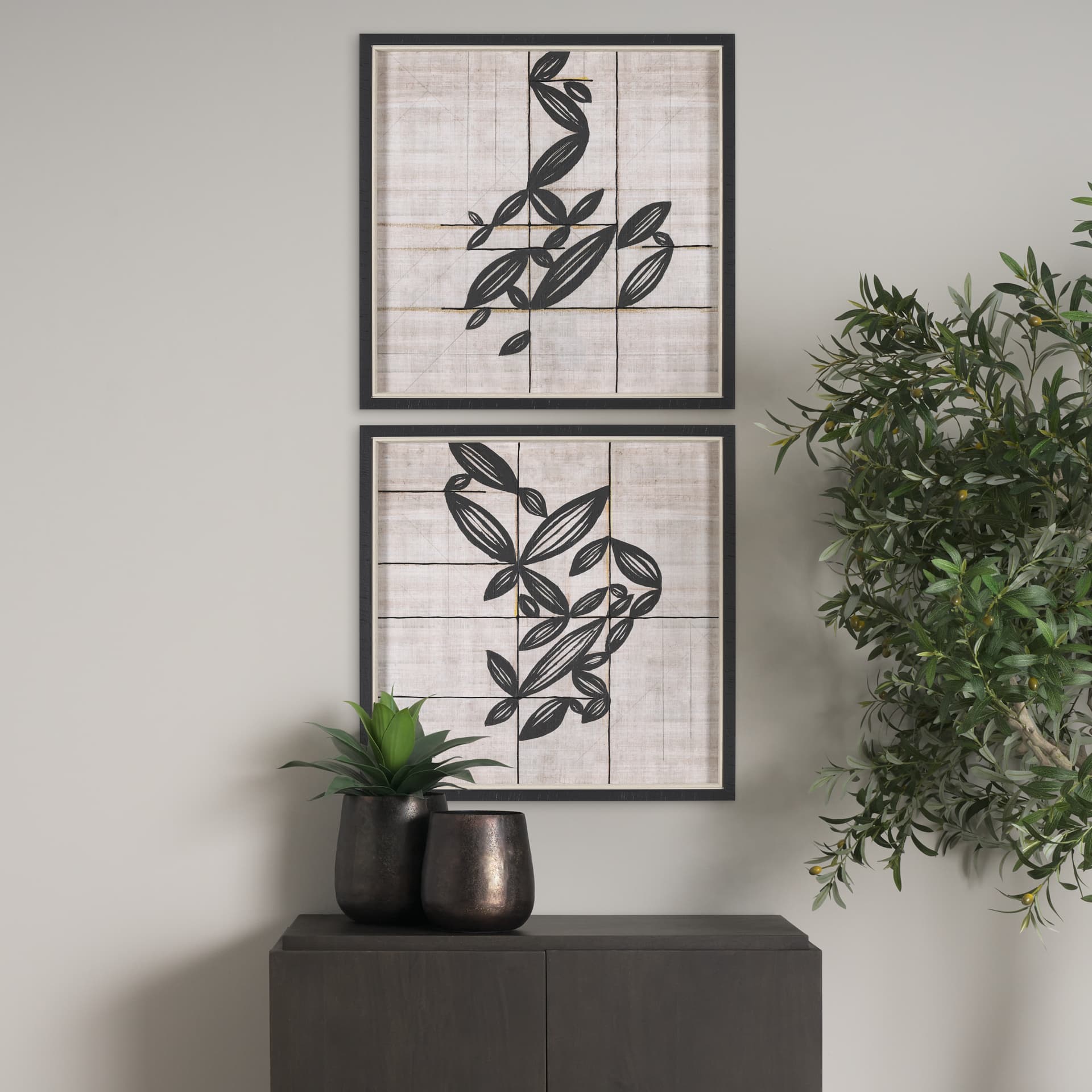 Papyrus Foliage I by Mercana Studio a Hand Embellished Textured Framed Art Print — in a styled room