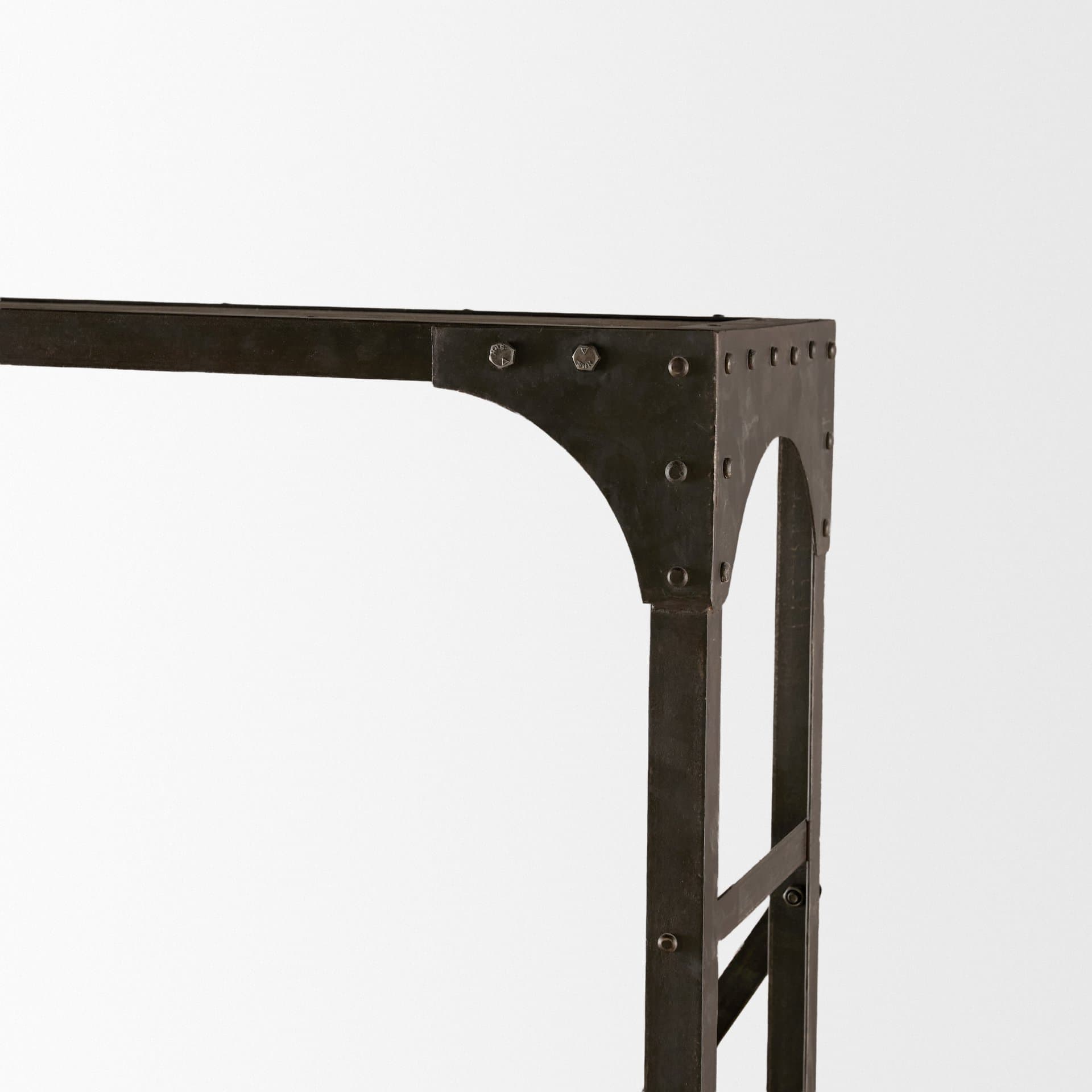 Brodie VII 32L x 22W x 94H Brown Wood Gun-Metal Bracing Four Shelf Shelving Unit — product photograph