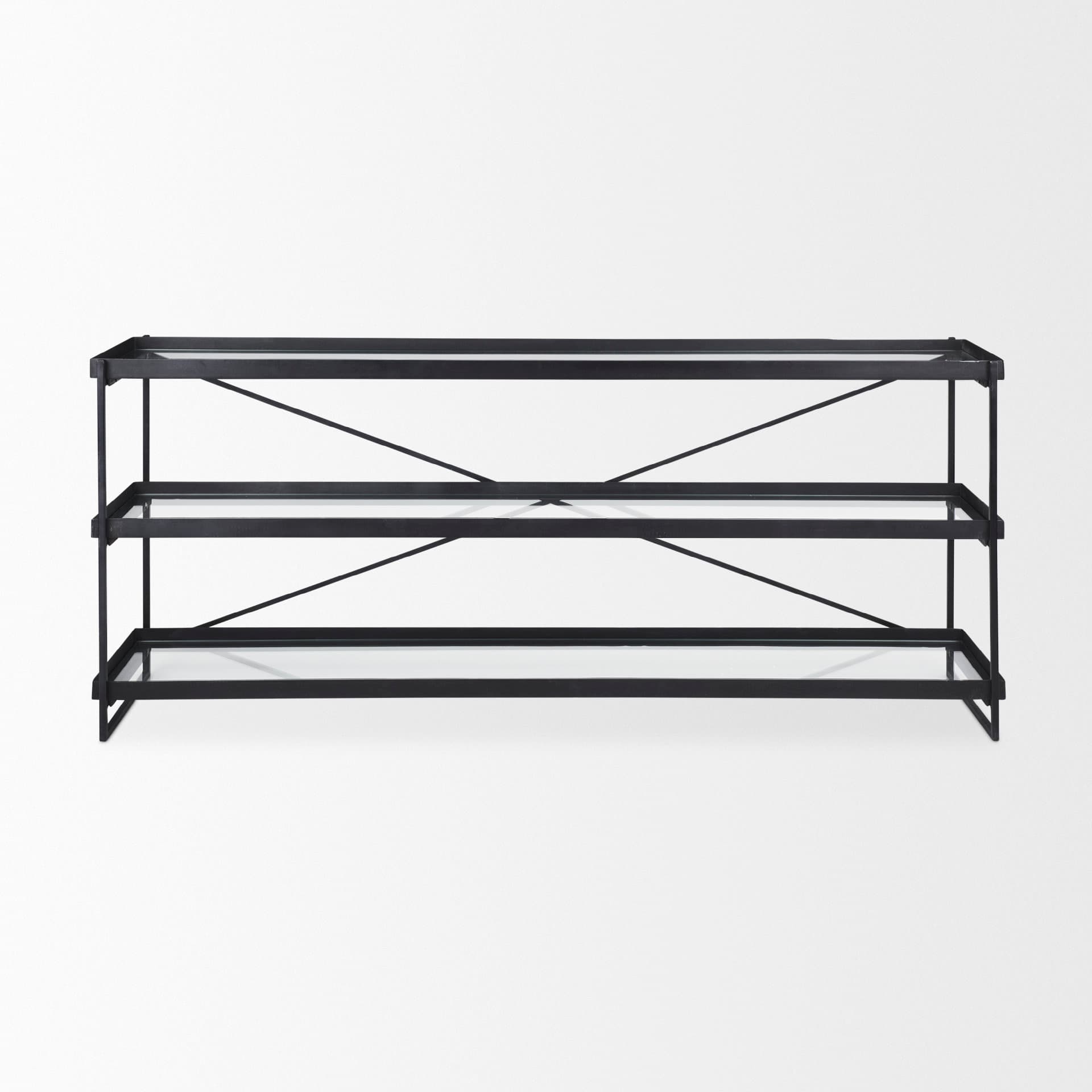 Trey 72.0"L x 16.0"W x 30.0"H Black Metal W/Glass Console Table — product photograph