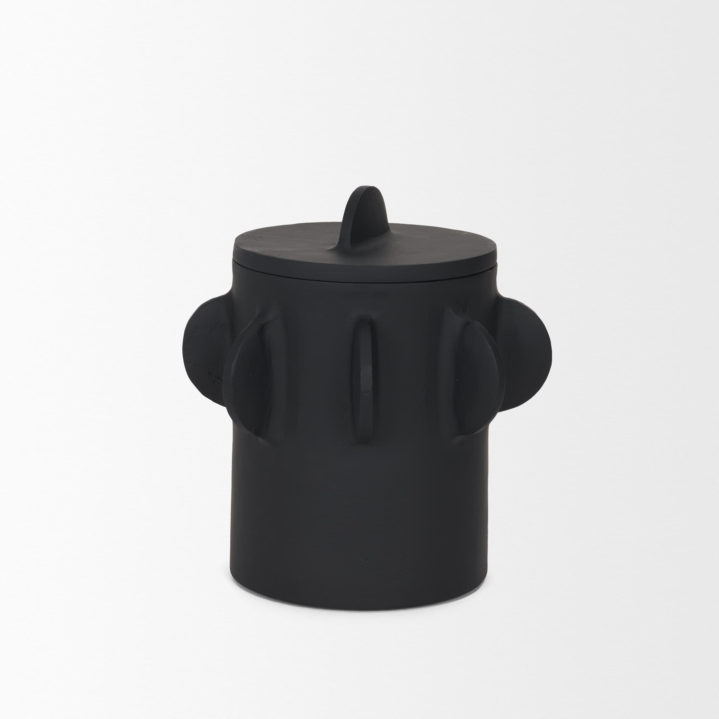Deacon Small Matte Black Metal Canister with Sculptural Handles — product photograph