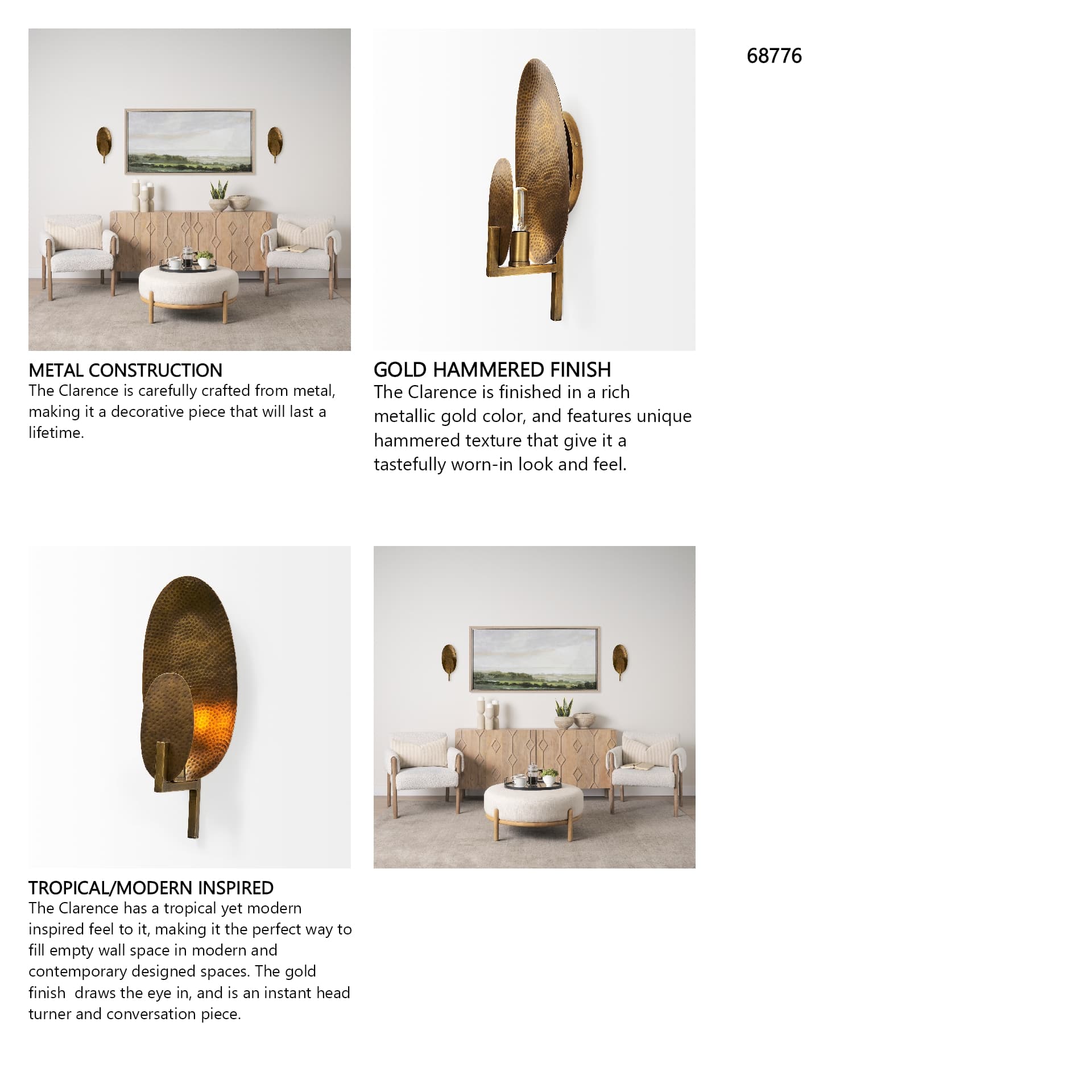 Clarence 7.0L x 5.3W x 17.0H Metal Hammered Gold Round Wall Sconce — product photograph