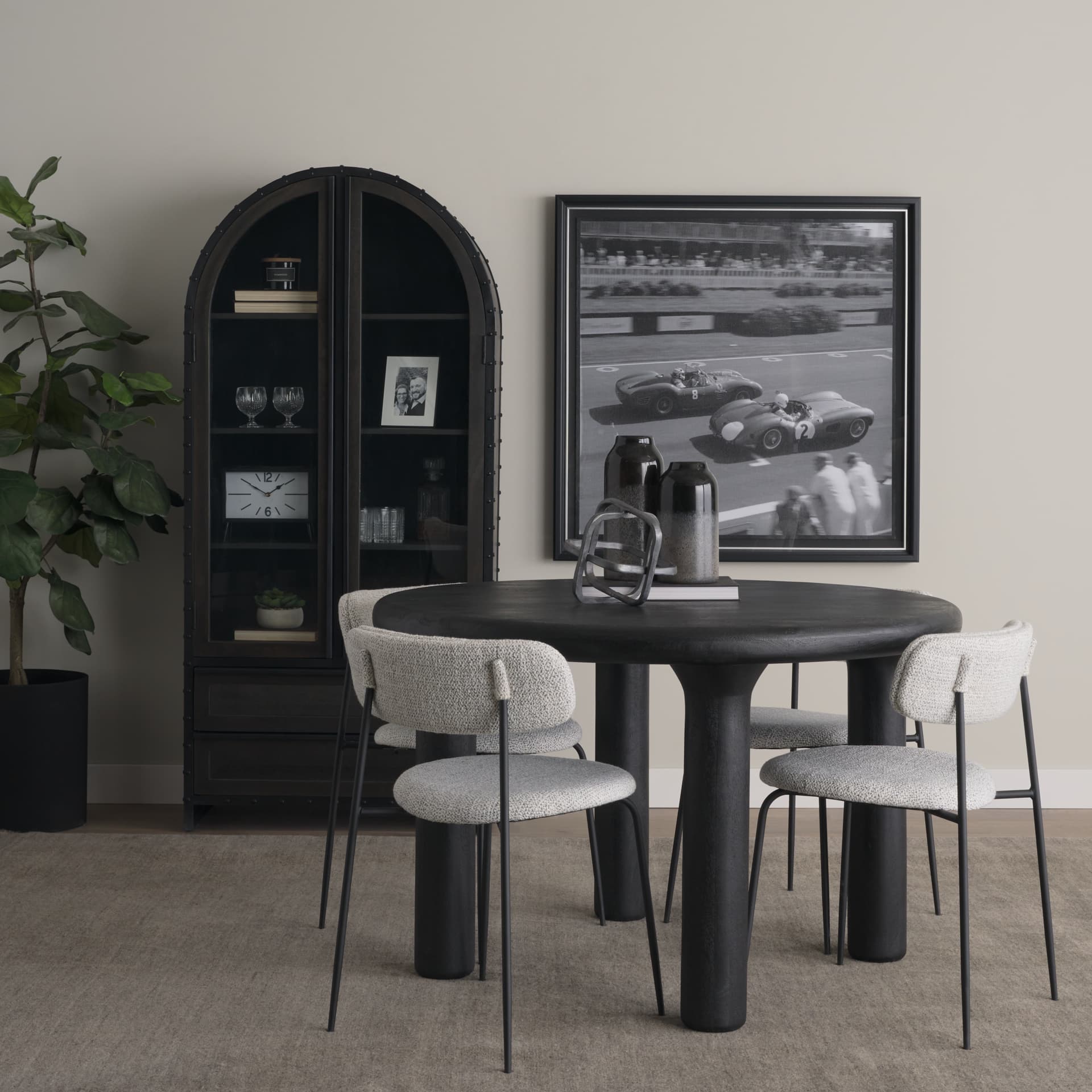 Gehry 72.3" H Dark Brown Metal Brown Wood and Glass Door Display Cabinet — product photograph
