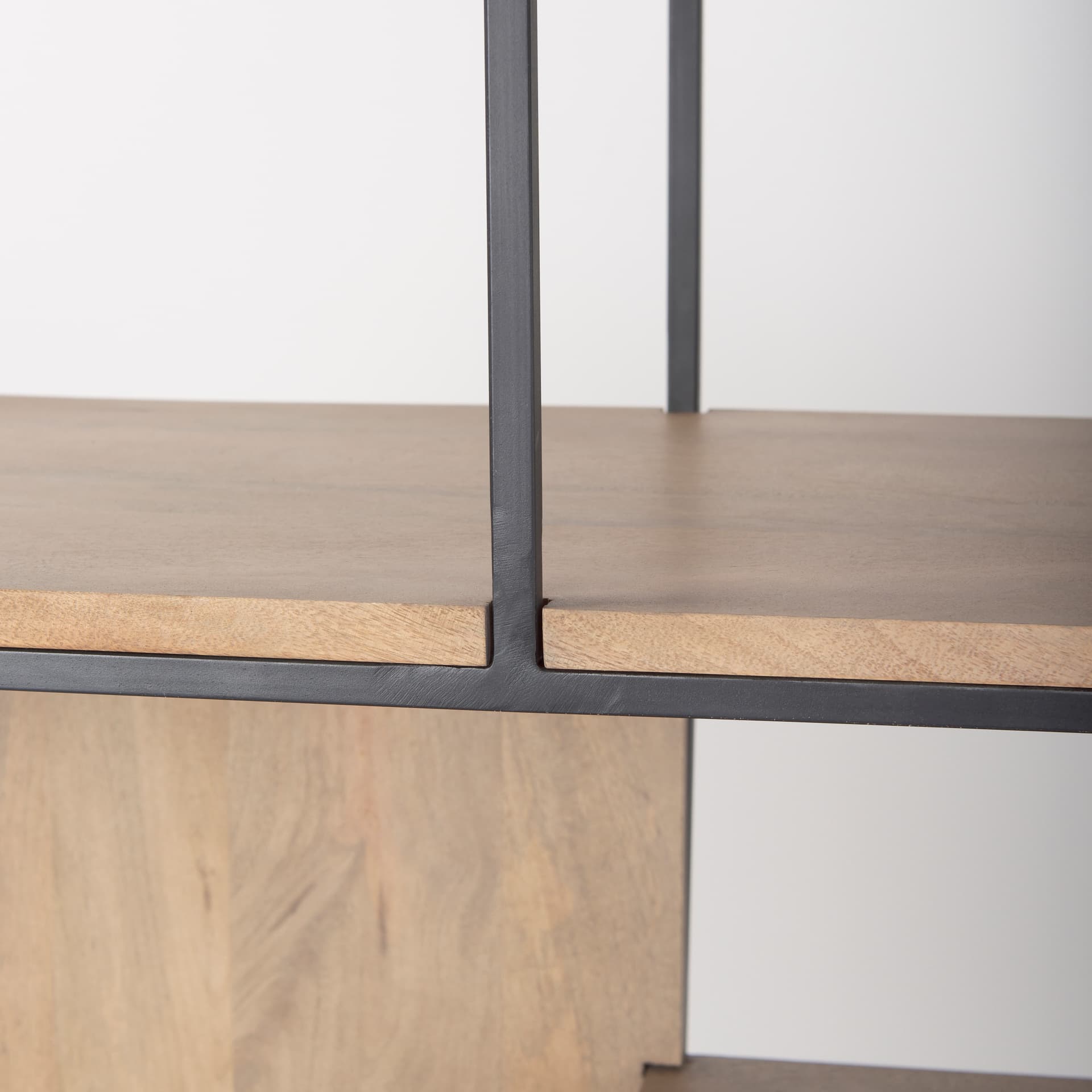 Morris 47.0L x 15.0W x 75.0H Light Brown Wood w/ Black Metal Frame 6-Tier Shelving Unit — product photograph