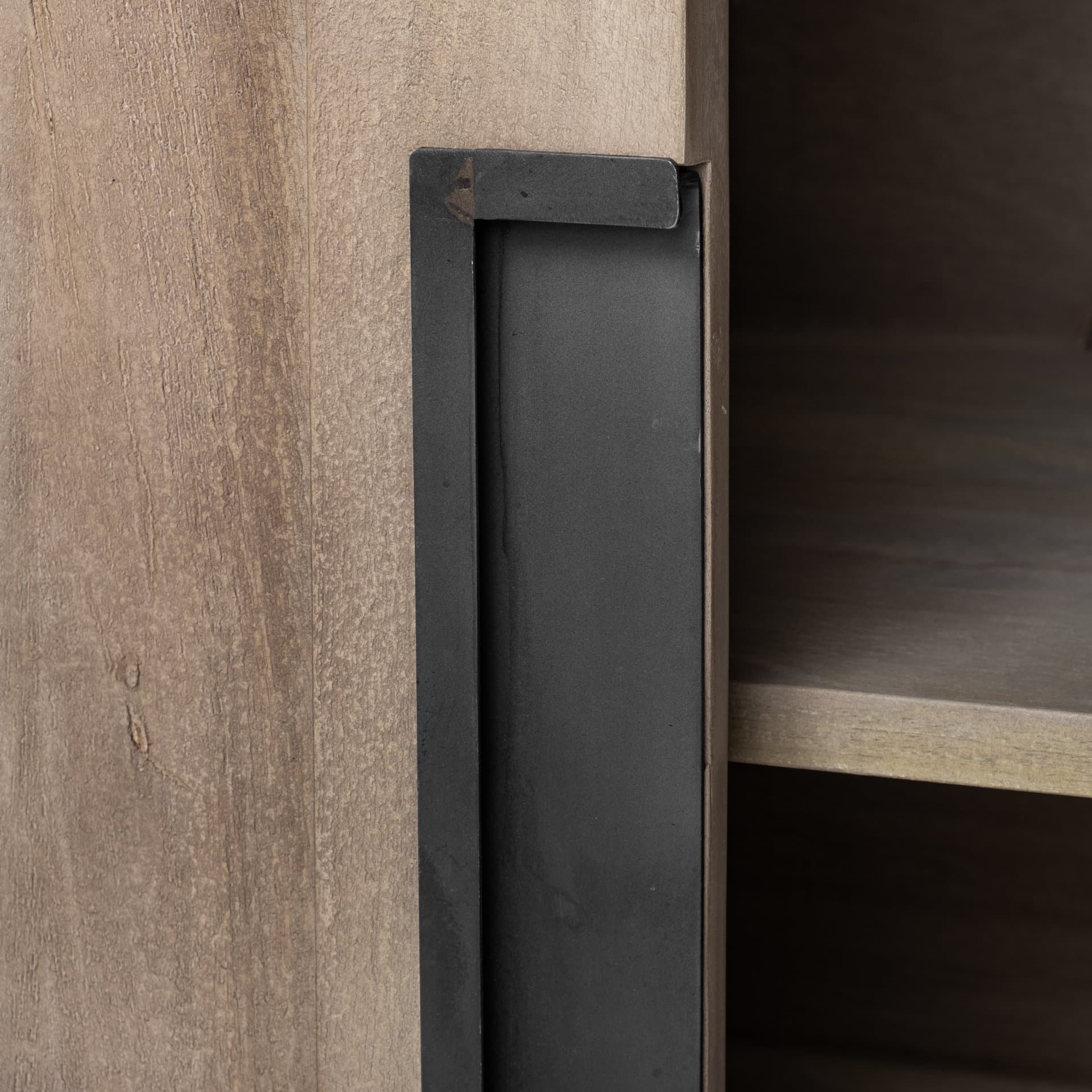 Braxton I Light Brown Wood and Iron Three Shelf Shelving Unit 81.5L x 18.5W x 90 — product photograph
