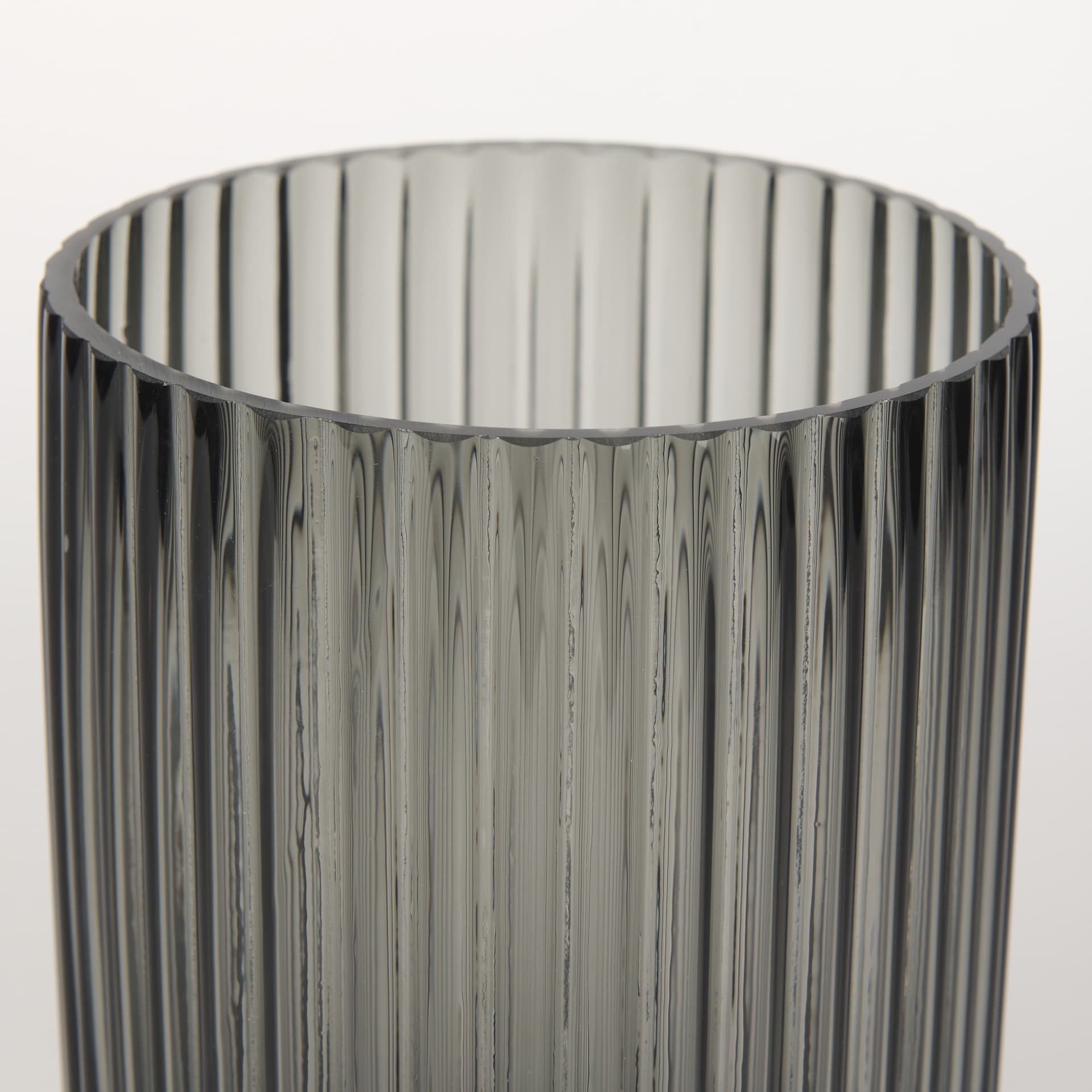 Dawn 8" Ribbed Smoke Gray Glass Vase — product photograph