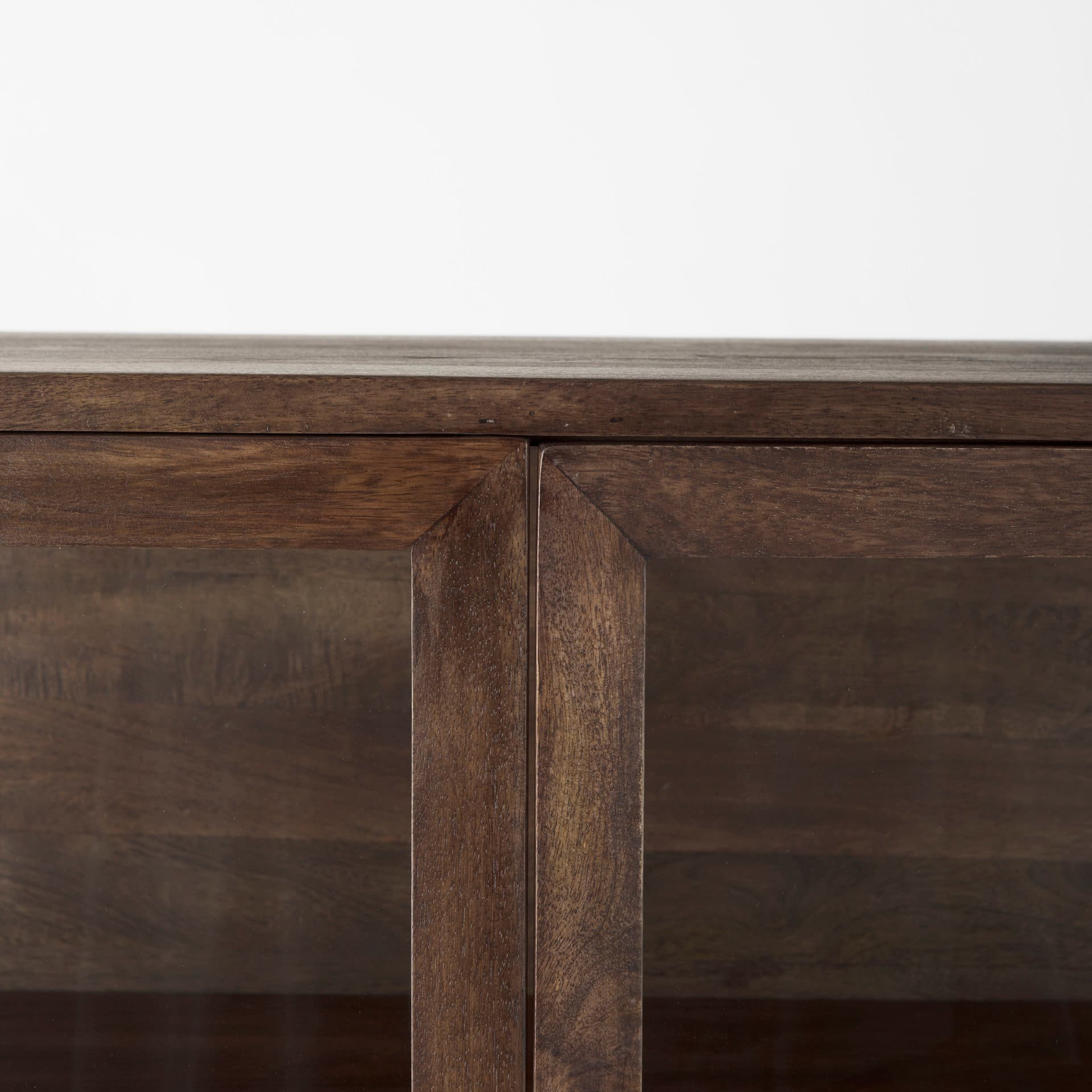 Arelius 36L x 18.75W x 63H Medium Brown Wood W/ Black Metal Base Display Cabinet — product photograph