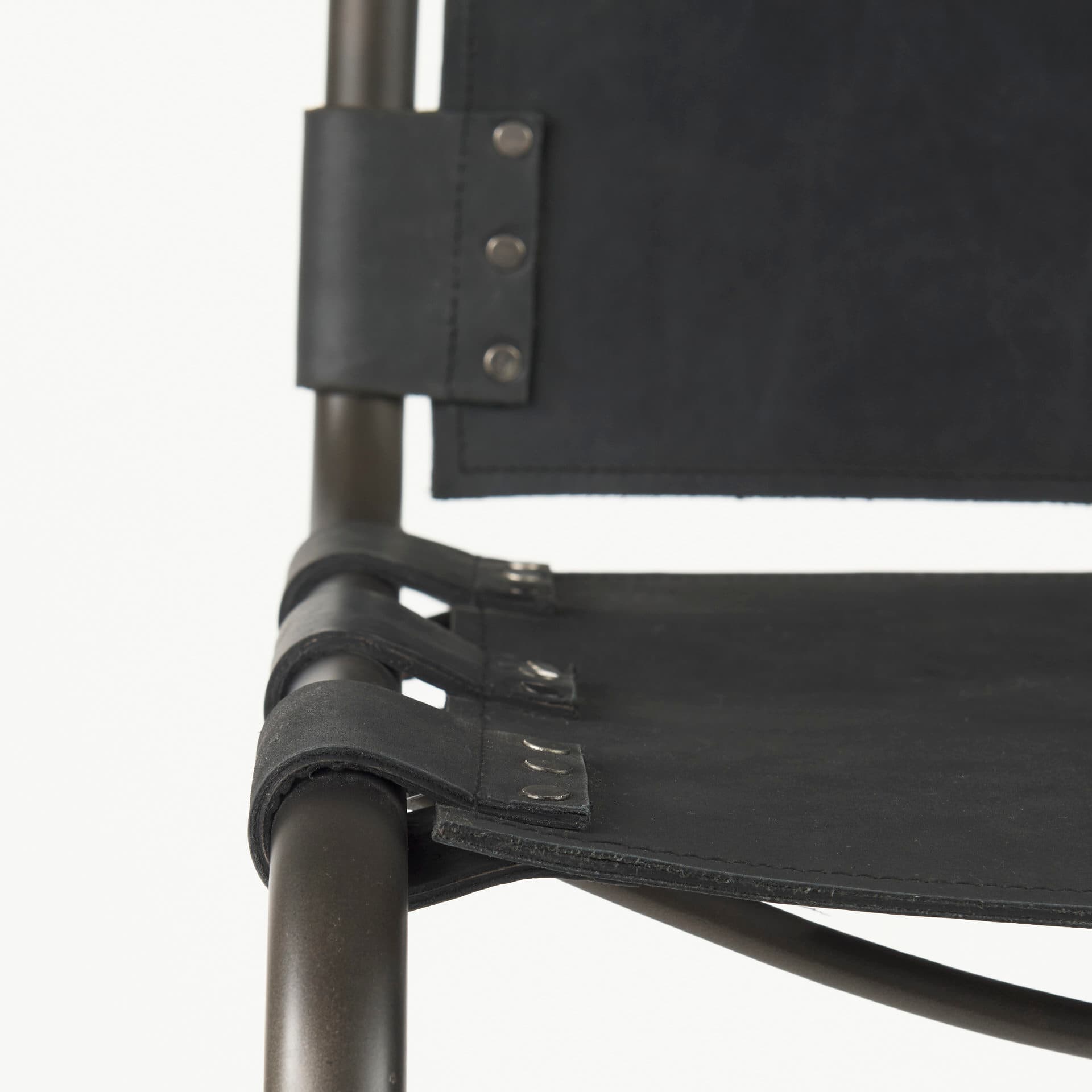 Berbick Low Back 26in Seat Counter Stool | Black Leather w/ Gray Metal — product photograph