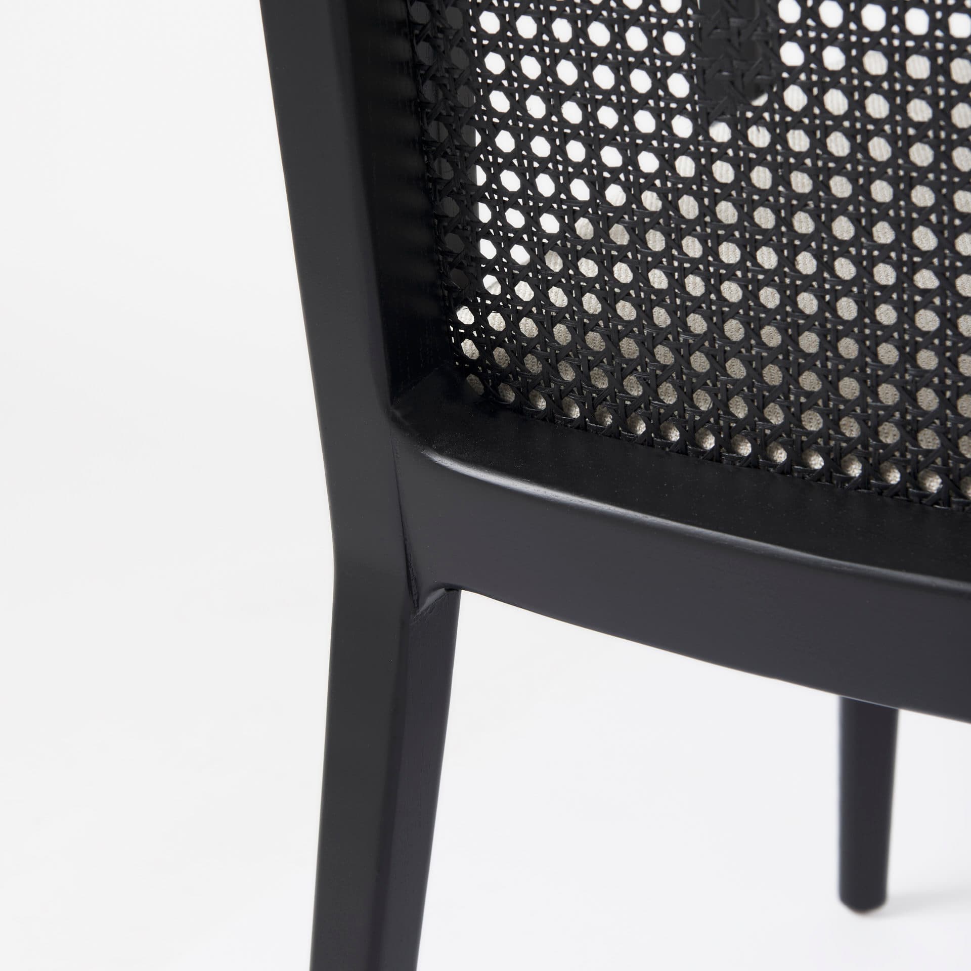 Clara Cane Back Dining Arm Chair | Cream Fabric w/ Black Wood — product photograph