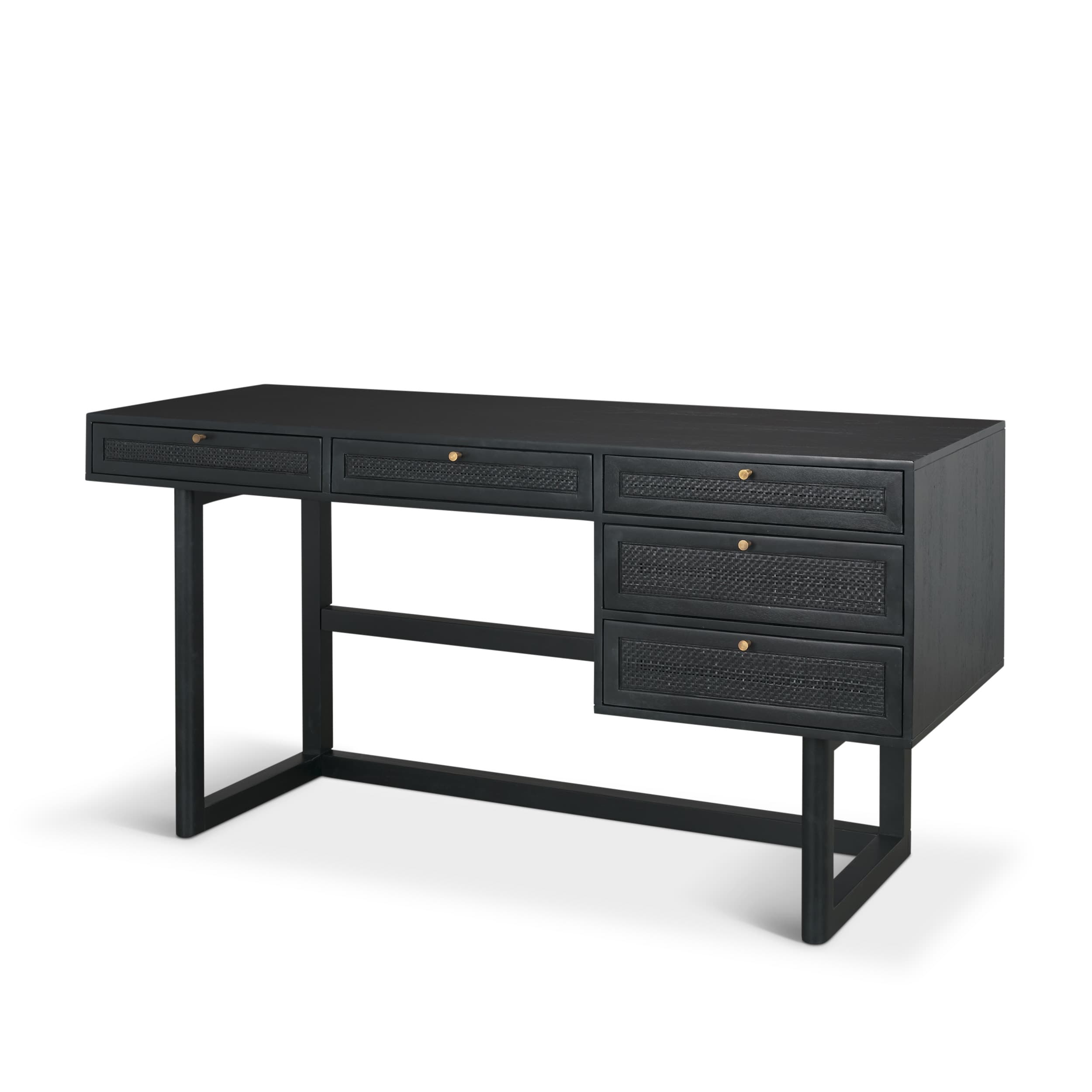 Grier 60" Black Solid Wood W/ Black Cane Office Desk — product photograph