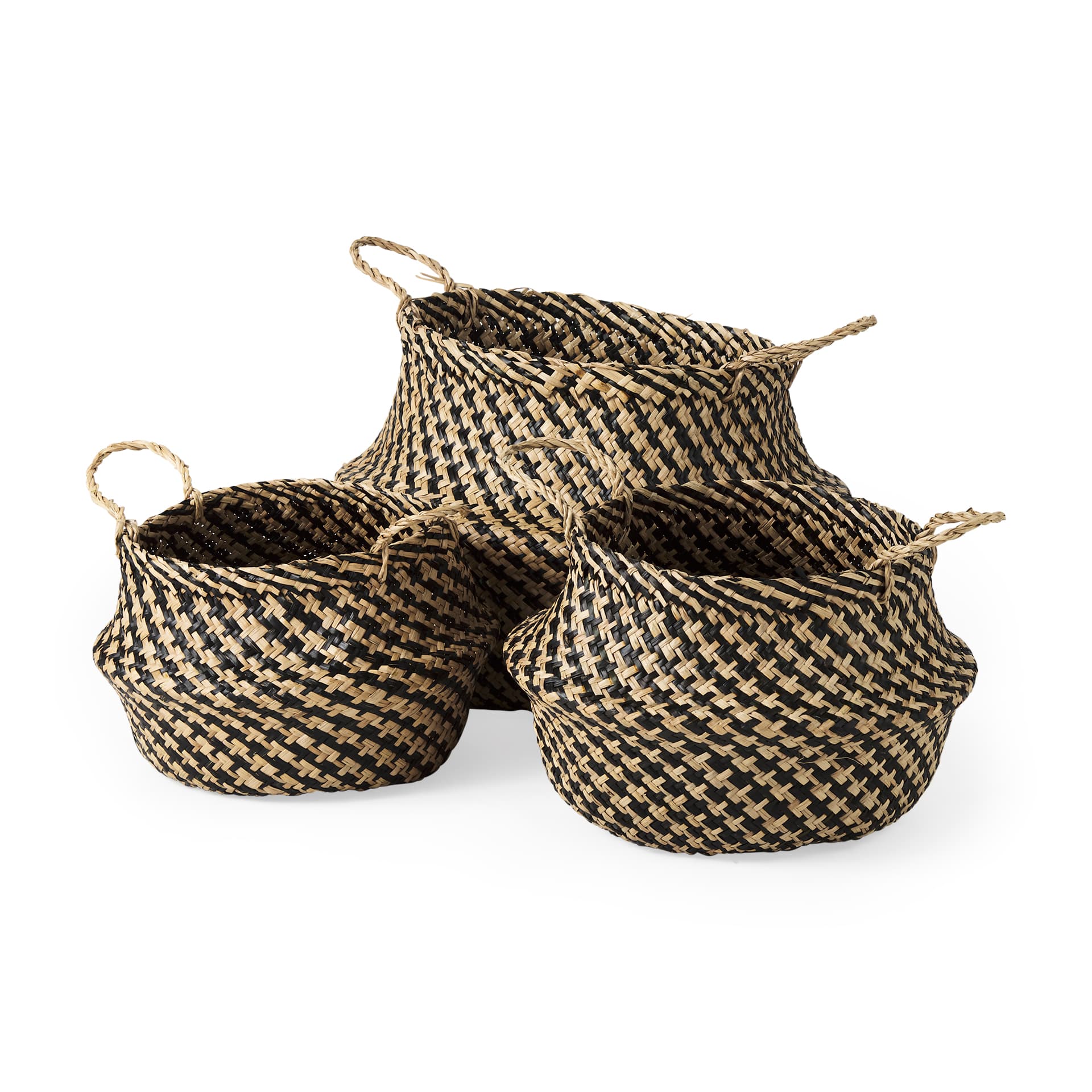 Gaia (Set of 3) Light and Dark Brown Cross Patterend Belly Seagrass Basket — product photograph