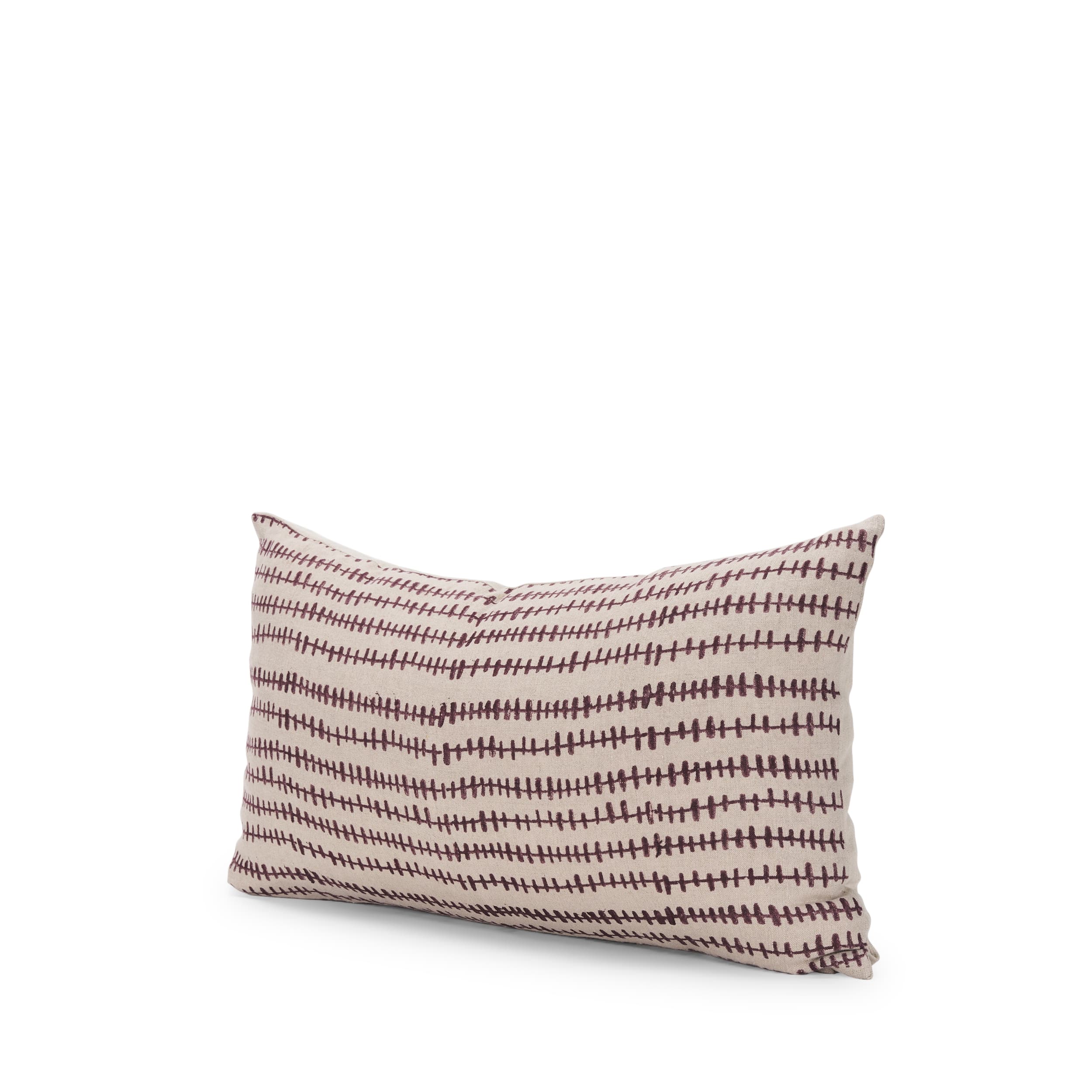 Jenna 14x26 Beige w/Merlot Print Linen Lumbar Decorative Pillow Cover — product photograph