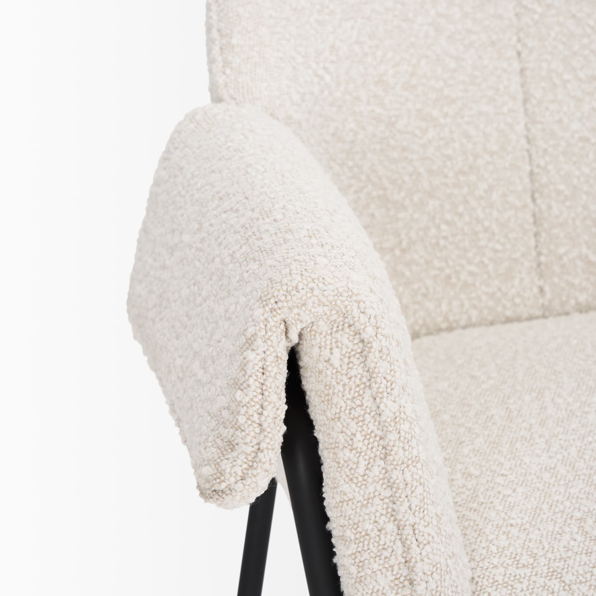 Brently Curved Back Dining Arm Chair | Cream Boucle w/ Metal — product photograph