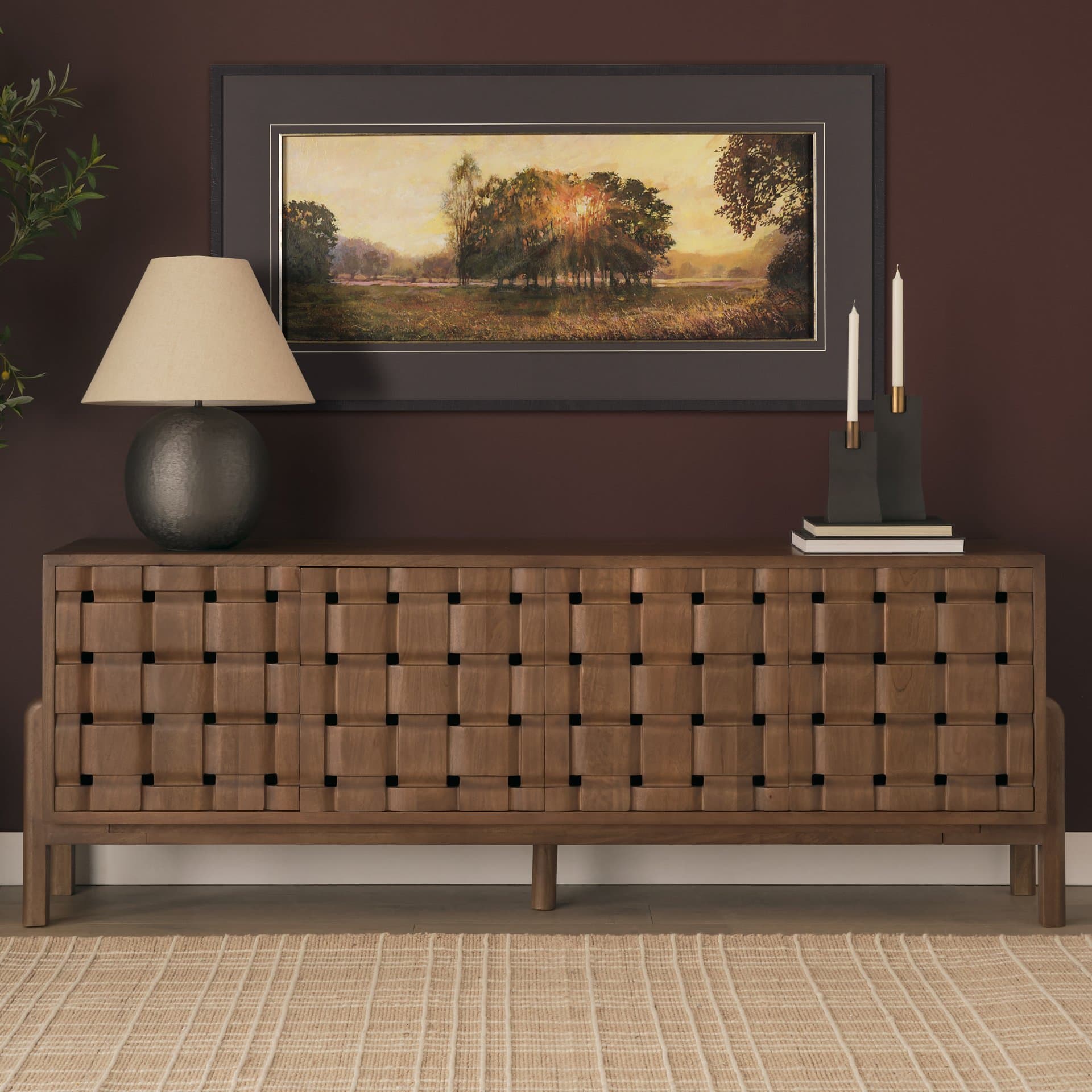 Horizon's Glow by Mercana Studio Hand-Embellished Textured Framed Artwork Matted under Glass — in a styled room