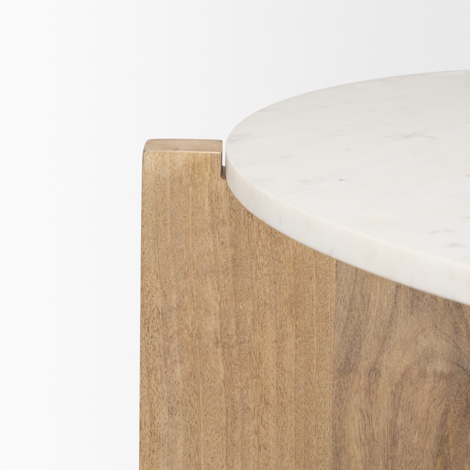 Bianca Light Brown Wood w/ Round Marble Top Coffee Table — product photograph