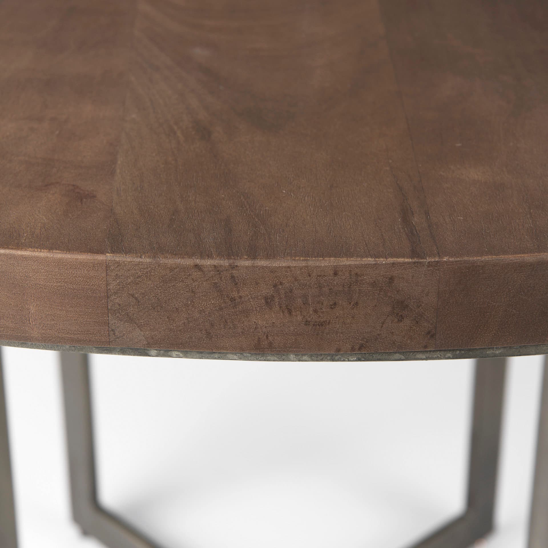 Faye 48" Round Dining Table | Med Brown Wood & Antique Nickel Metal | Seats 4 — product photograph