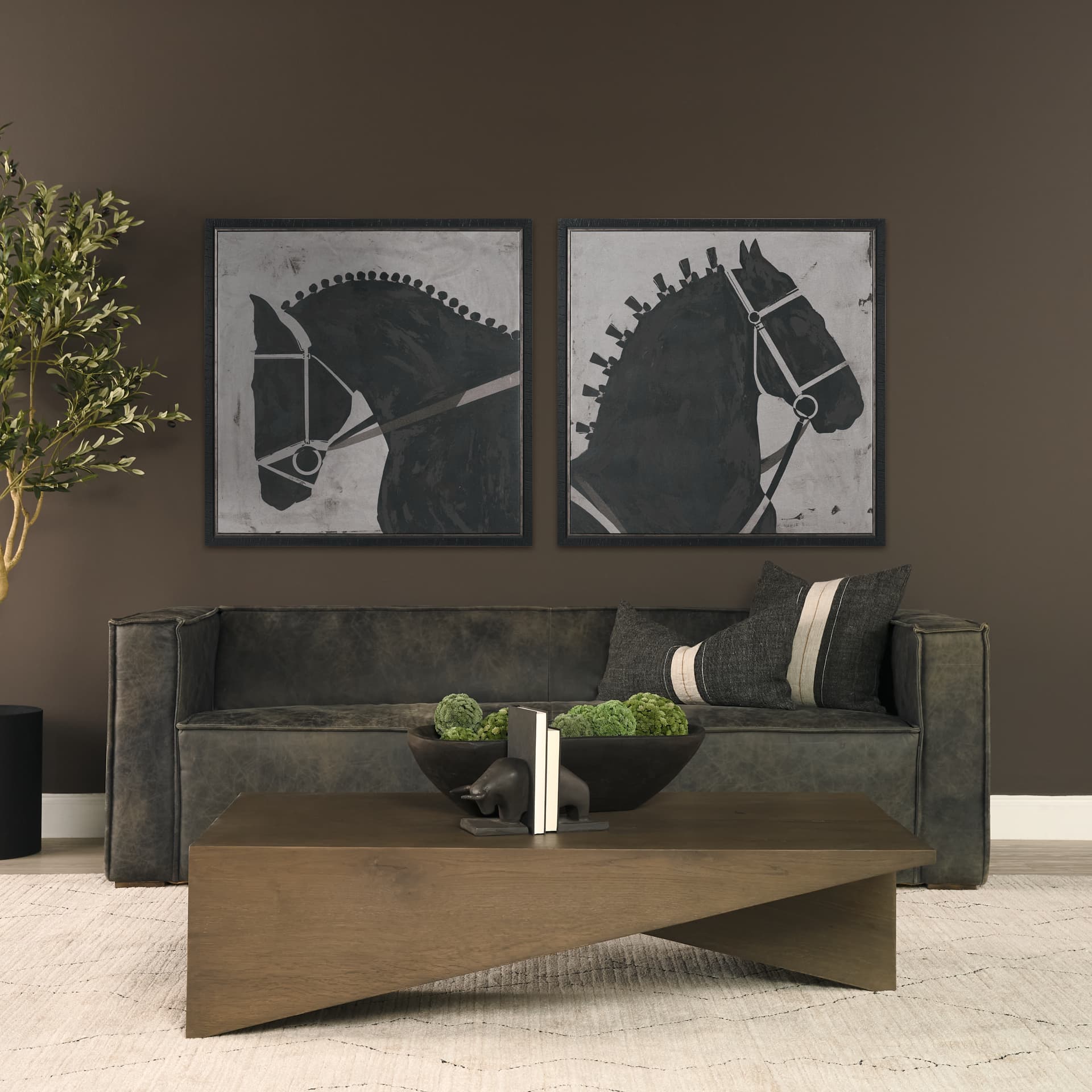 Steed 1 by Mercana Studio Hand-Embellished Textured Framed Canvas Artwork — in a styled room